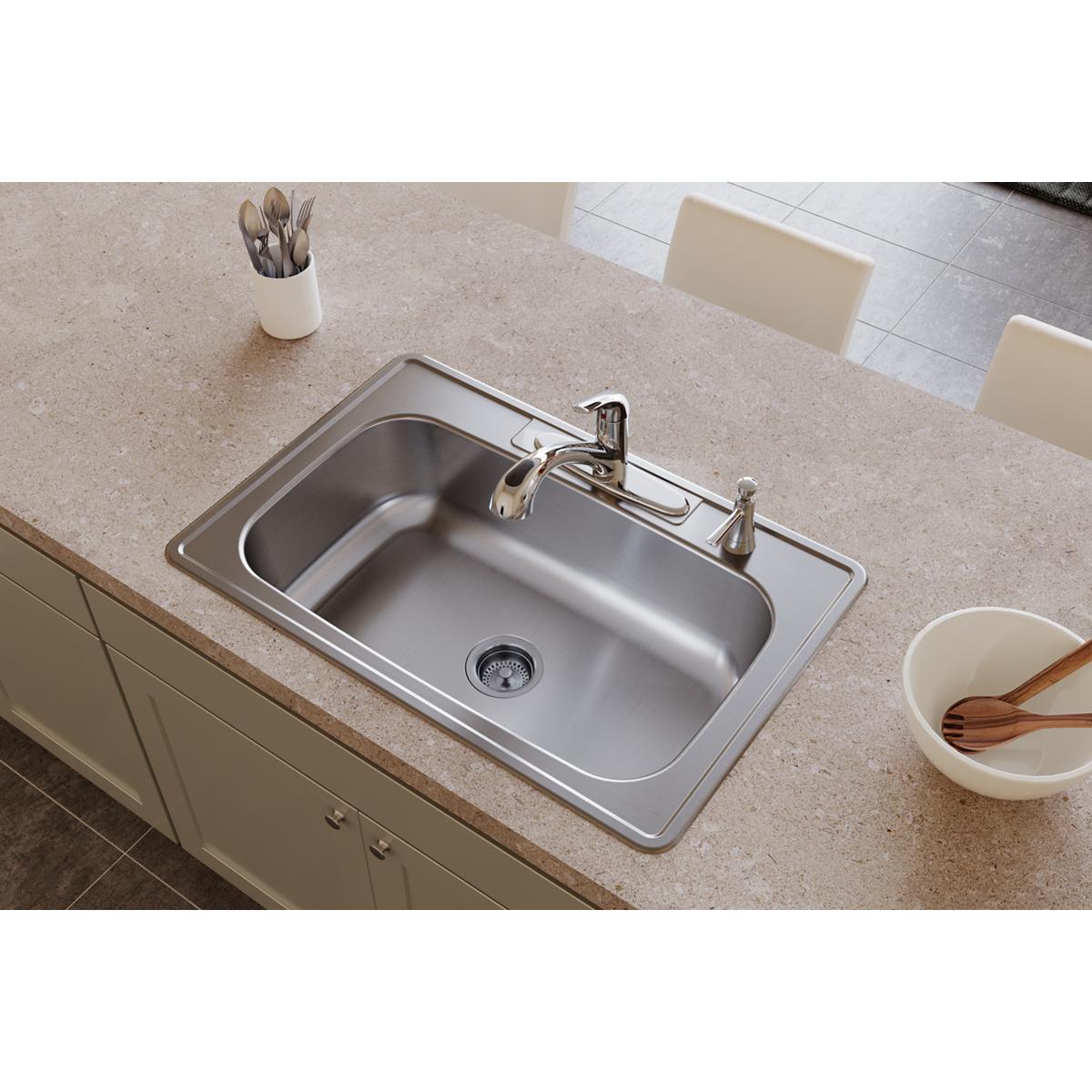 Alternate Image for Elkay Dayton 33" Stainless Steel Kitchen Sink, 20 Gauge, Elite Satin, 4 Faucet Hole, DSE133224