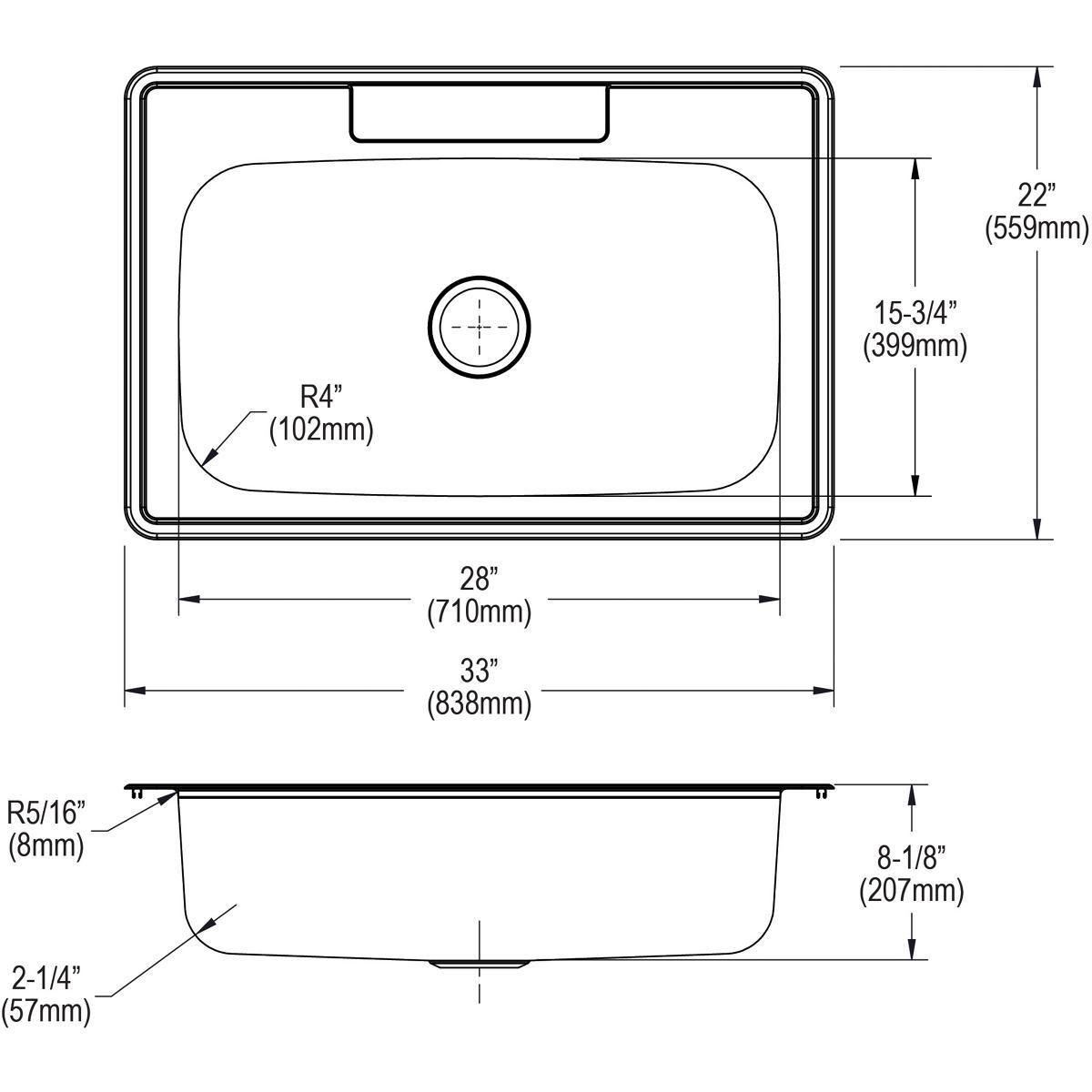 Alternate Image for Elkay Dayton 33" Stainless Steel Kitchen Sink, 20 Gauge, Elite Satin, 1 Faucet Hole, DSE133221