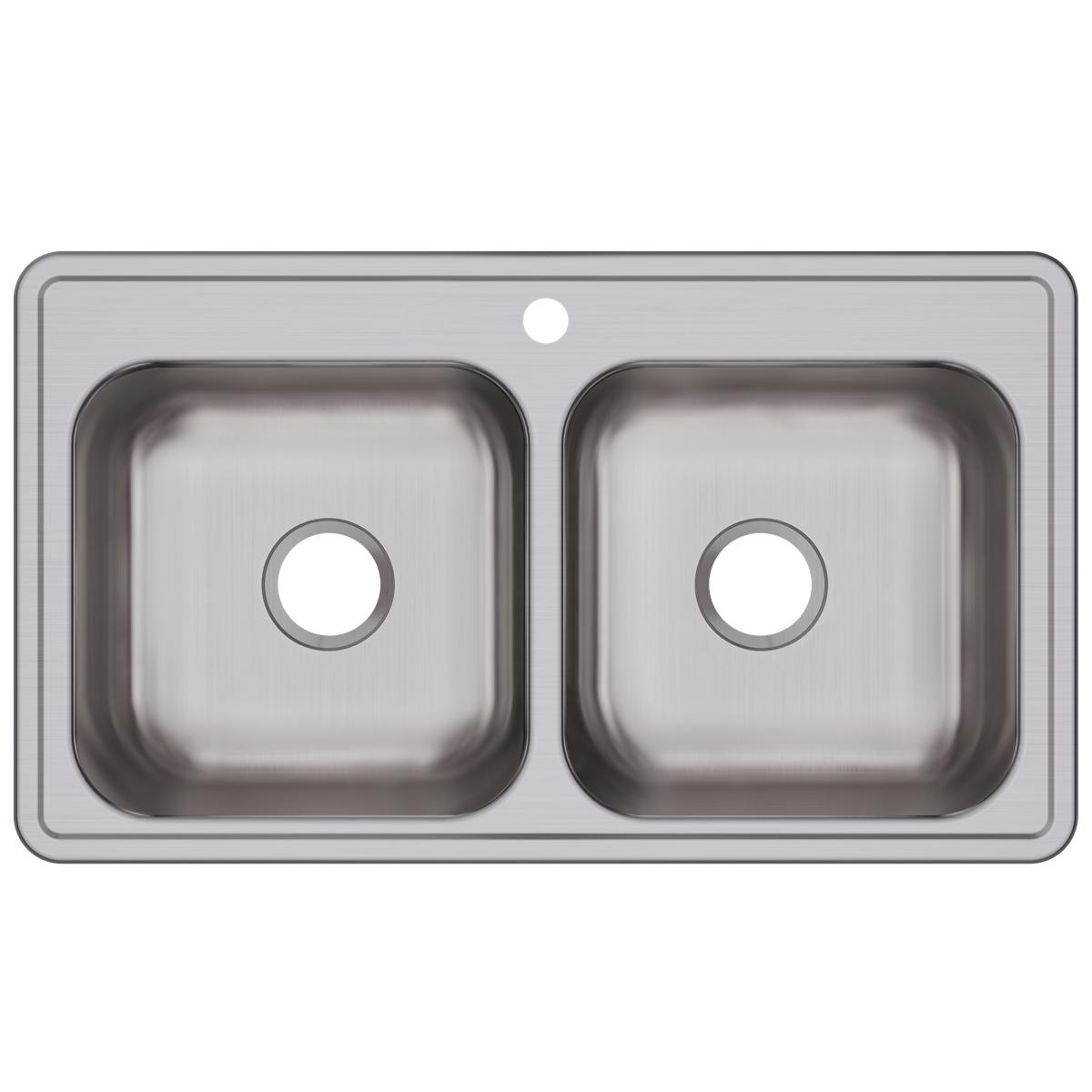 Alternate Image for Elkay Dayton 33" Stainless Steel Kitchen Sink, 50/50 Double Bowl, 20 Gauge, Elite Satin, 1 Faucet Hole, DSE233191