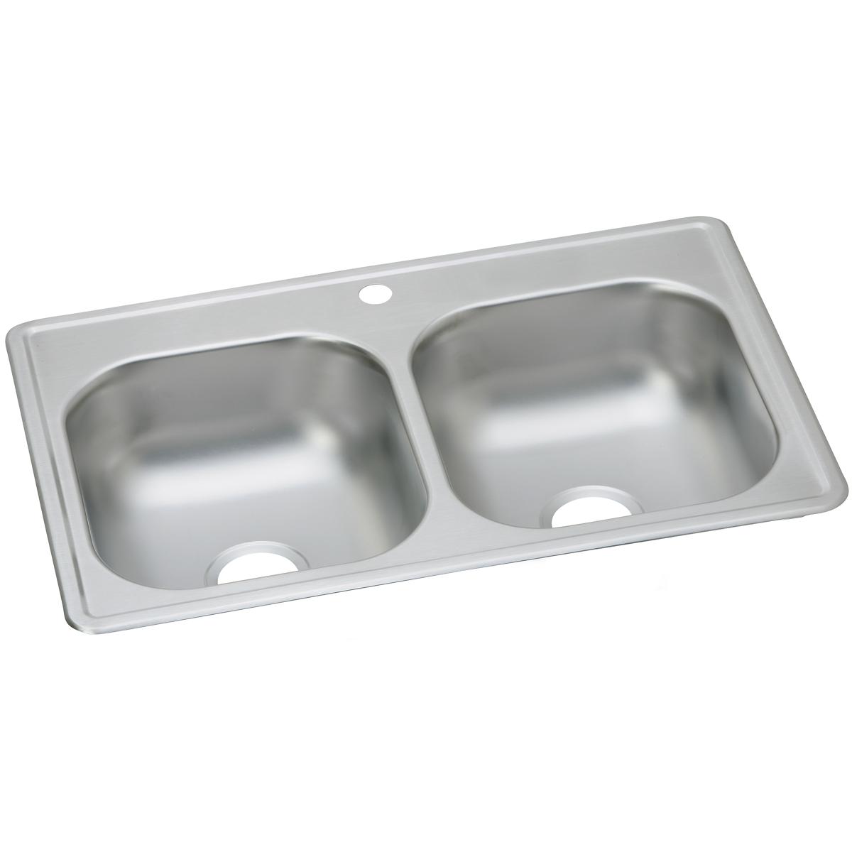 Alternate Image for Elkay Dayton 33" Stainless Steel Kitchen Sink, 50/50 Double Bowl, 20 Gauge, Elite Satin, 1 Faucet Hole, DSE233191