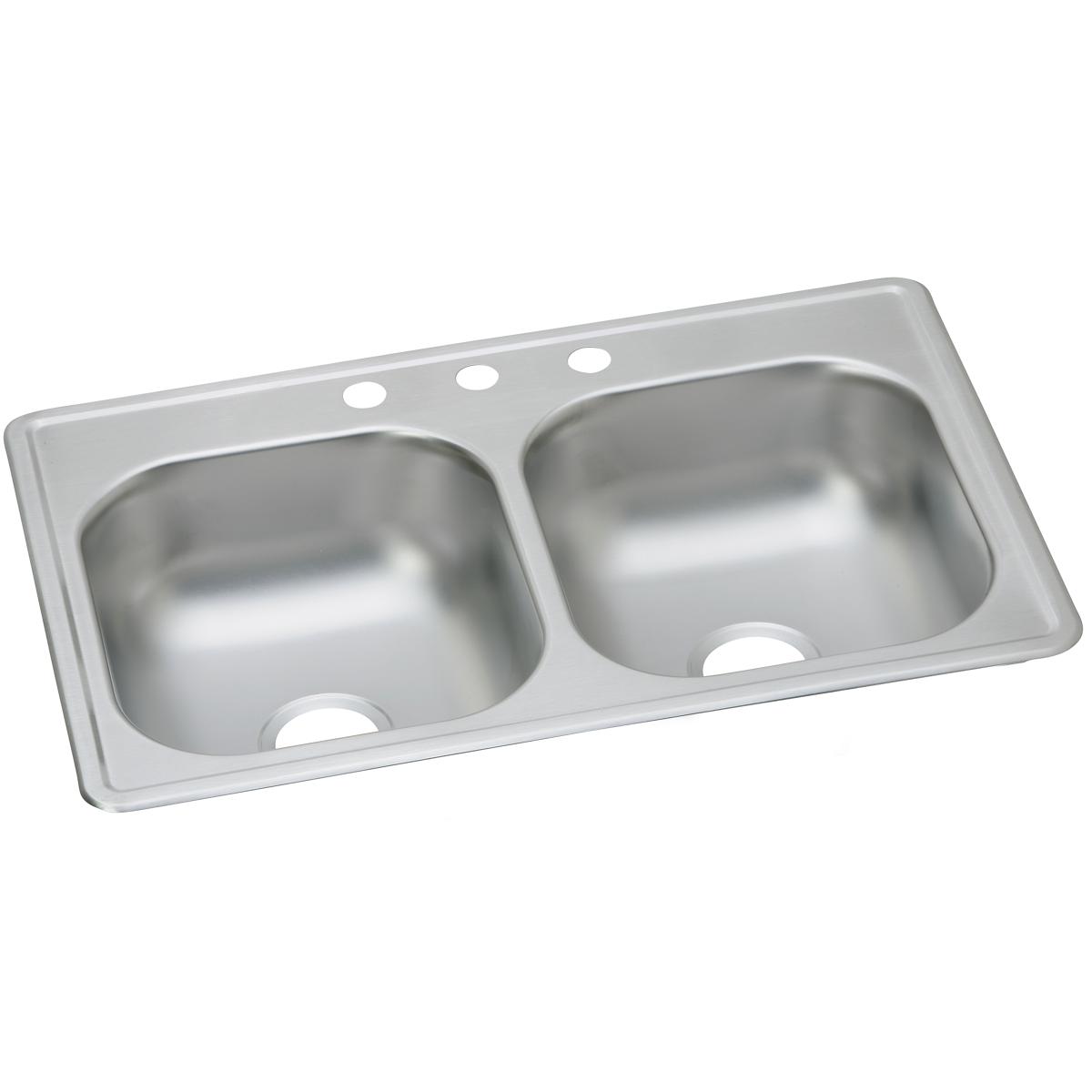 Alternate Image for Elkay Dayton 33" Stainless Steel Kitchen Sink, 50/50 Double Bowl, 20 Gauge, Elite Satin, 3 Faucet Hole, DSE233193