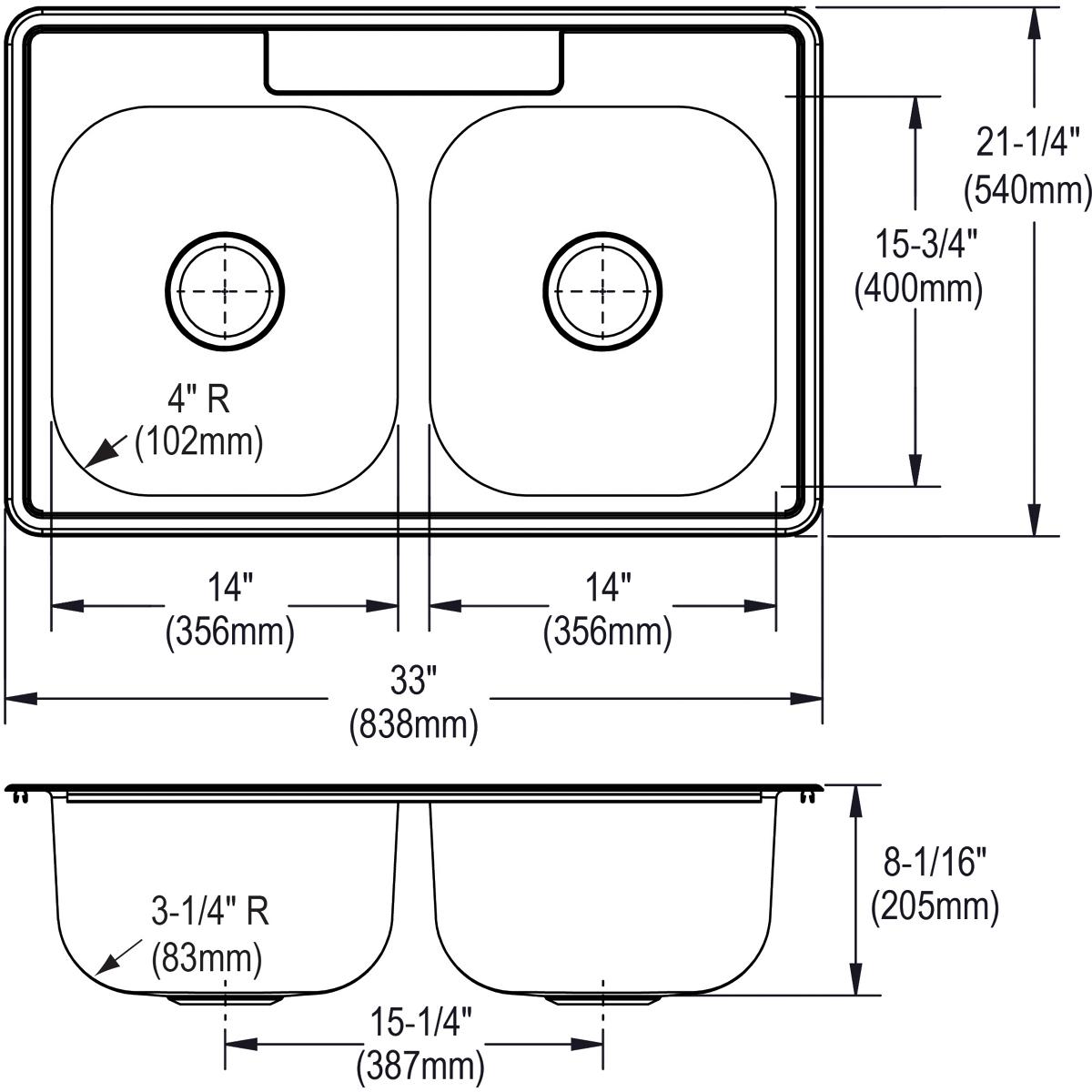 Alternate Image for Elkay Dayton 33" Stainless Steel Kitchen Sink, 50/50 Double Bowl, 20 Gauge, Elite Satin, 2 Faucet Hole, DSE233212