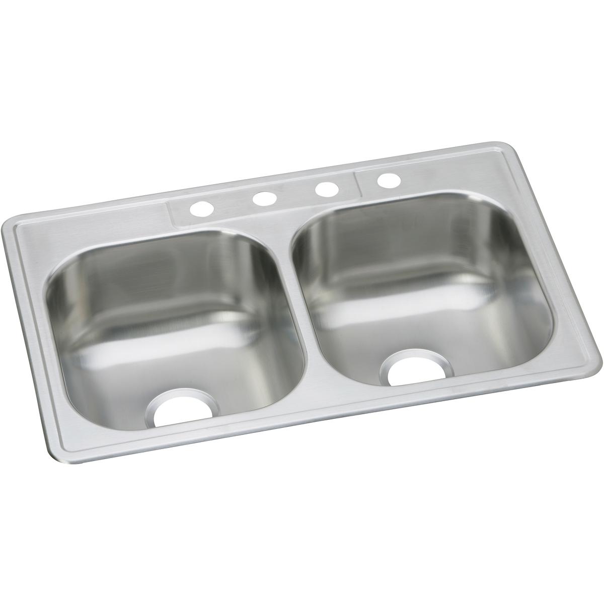 Alternate Image for Elkay Dayton 33" Stainless Steel Kitchen Sink, 50/50 Double Bowl, 20 Gauge, Elite Satin, 4 Faucet Hole, DSE233224