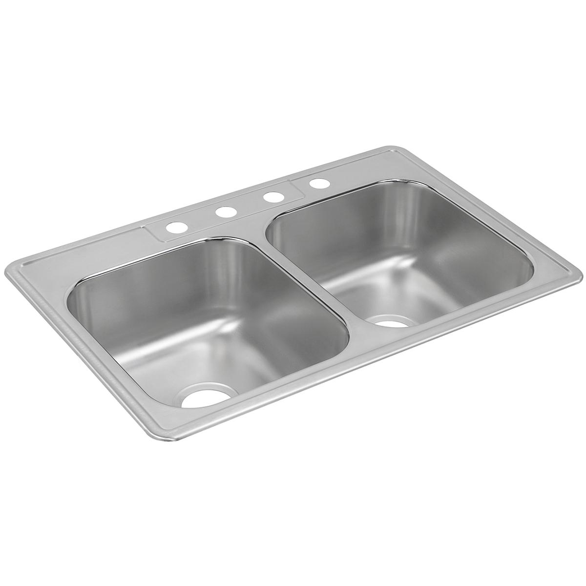 Alternate Image for Elkay Dayton 33" Stainless Steel Kitchen Sink, 50/50 Double Bowl, 18 Gauge, Satin, 4 Faucet Hole, DXR33224