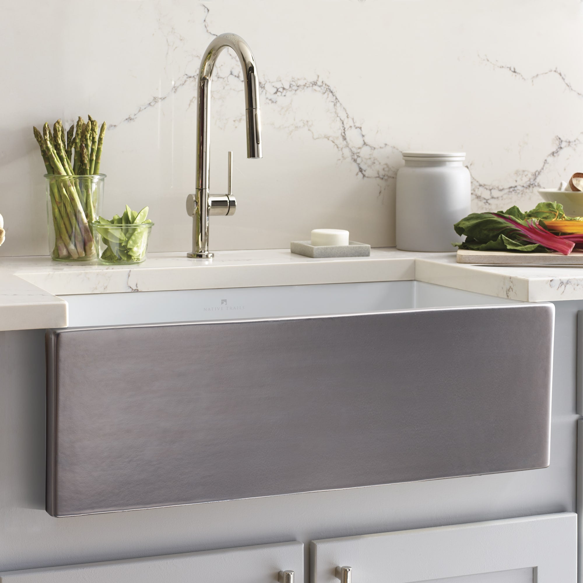 Native Trails Dreamer 30" Fireclay Farmhouse Sink, Platinum, PMK3018-P