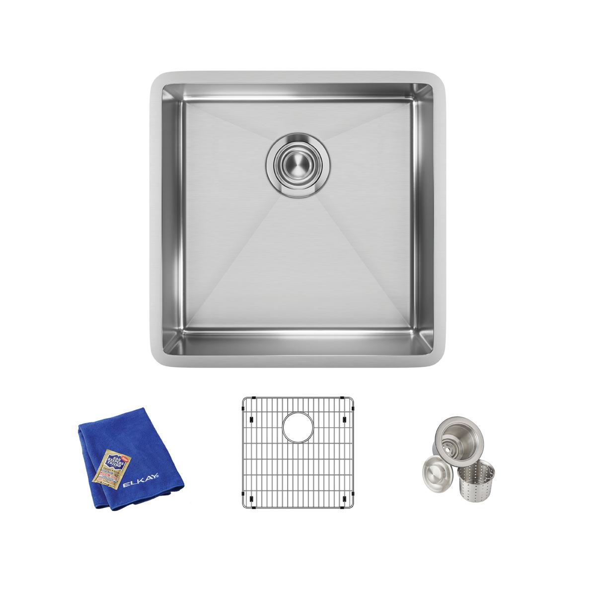 Elkay Crosstown 19" Stainless Steel Kitchen Sink, 18 Gauge, Polished Satin, ECTRU17179TC