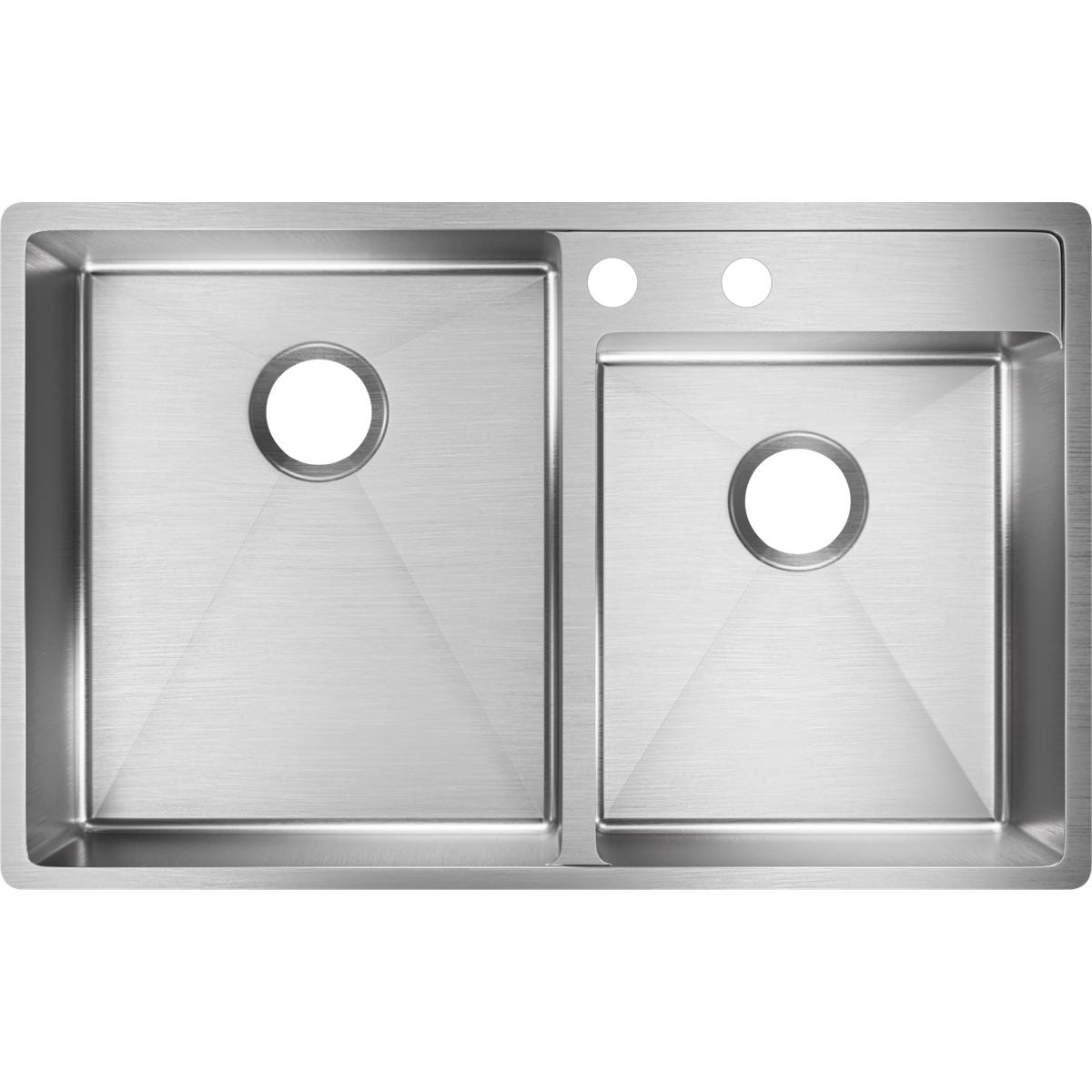 Elkay Crosstown 33" Stainless Steel Kitchen Sink, 55/45 Double Bowl, Polished Satin, ECTRUD31199R2