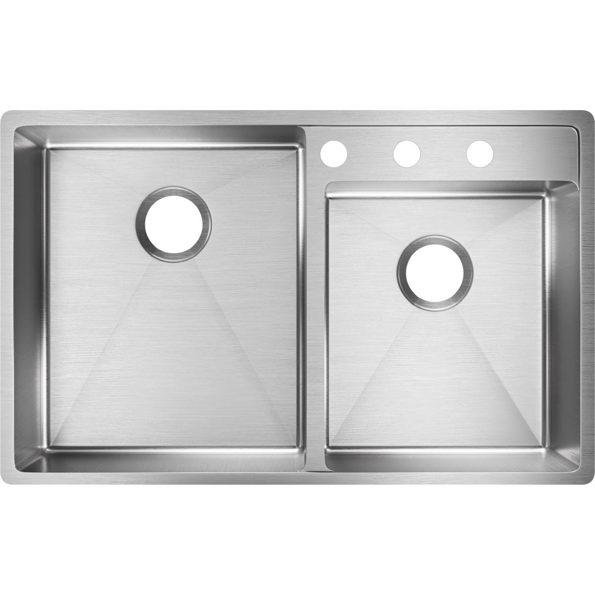 Elkay Crosstown 33" Stainless Steel Kitchen Sink, 55/45 Double Bowl, Polished Satin, ECTRUD31199R3
