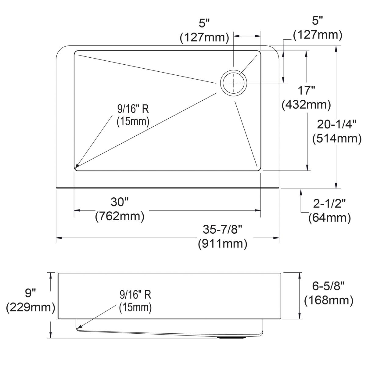 Alternate Image for Elkay Crosstown 36" Stainless Steel Farmhouse Kitchen Sink, 18 Gauge, Polished Satin, ECTRUF30179RC