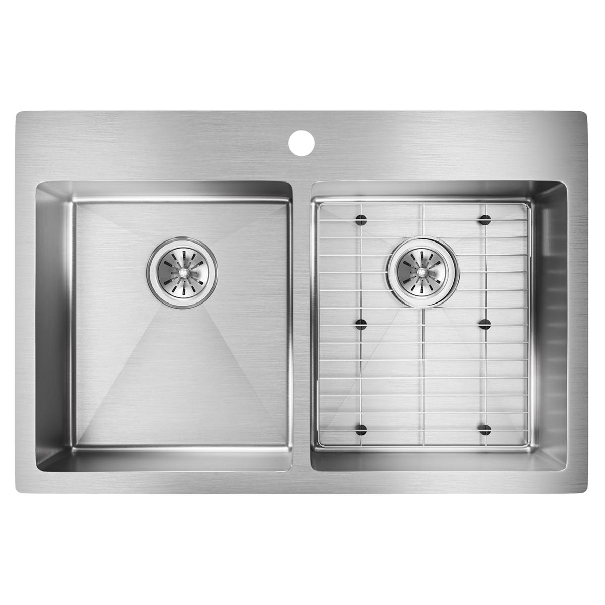 Alternate Image for Elkay Crosstown 33" Stainless Steel Kitchen Sink, 50/50 Double Bowl, 18 Gauge, Sink Kit, Polished Satin, 1 Faucet Hole, ECTSR33229TBG1