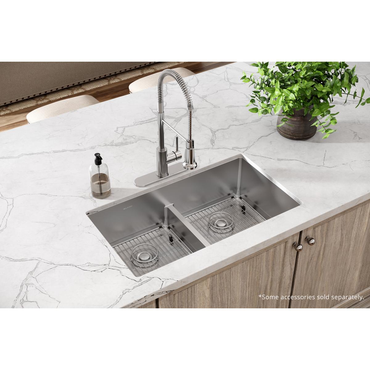 Alternate Image for Elkay Crosstown 33" Stainless Steel Kitchen Sink, 50/50 Double Bowl, 18 Gauge, Sink Kit, Polished Satin, 3 Faucet Hole, ECTSRA33229TBG3