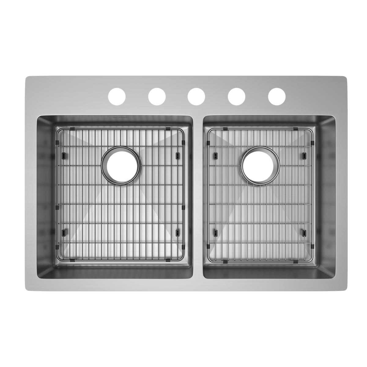 Elkay Crosstown 33" Stainless Steel Kitchen Sink, 55/45 Double Bowl, 18 Gauge, Sink Kit, Polished Satin, ECTSRO33229RTBG5