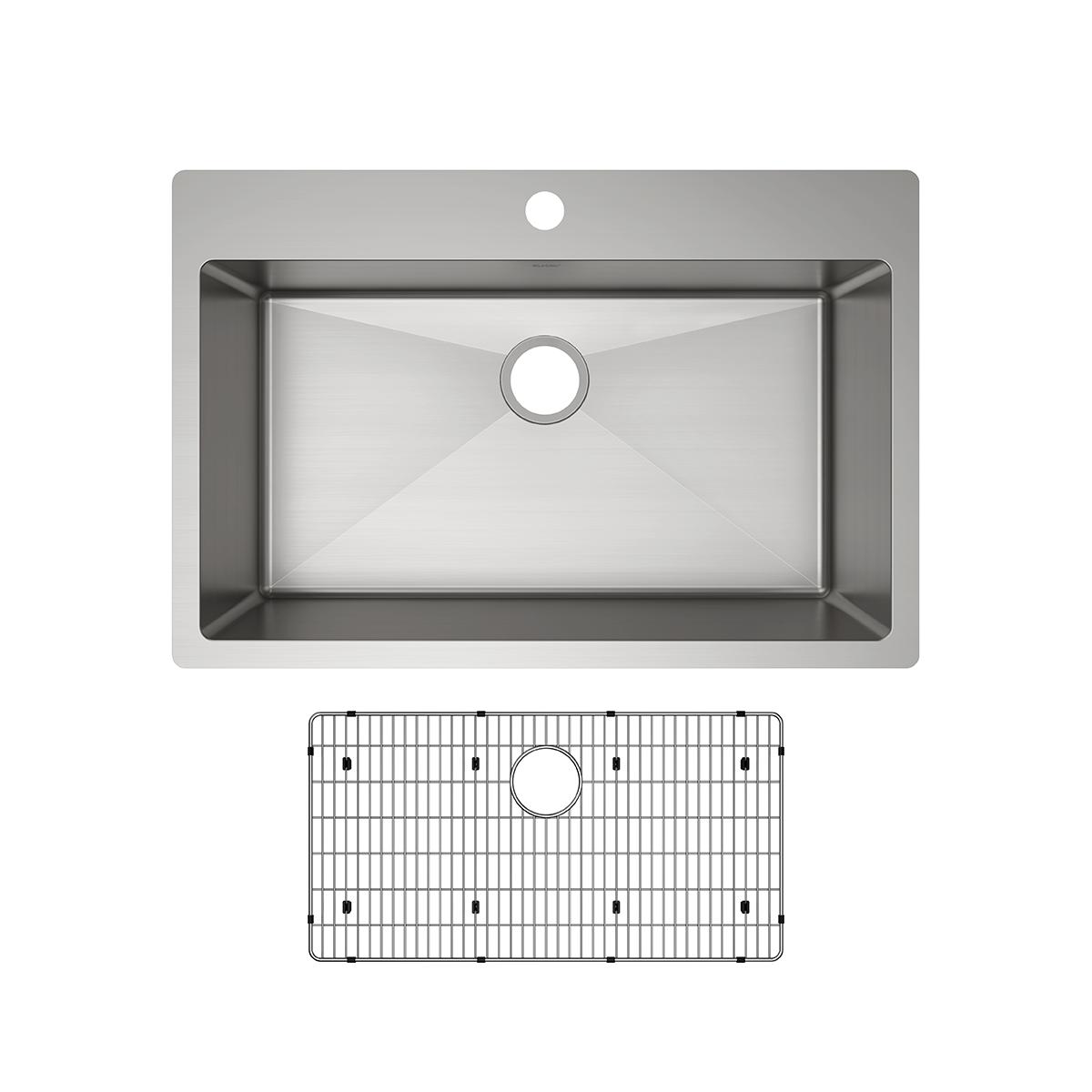 Elkay Crosstown 33" Stainless Steel Kitchen Sink Kit, Polished Satin, 1 Faucet Hole, ECTSRS33229TBG1