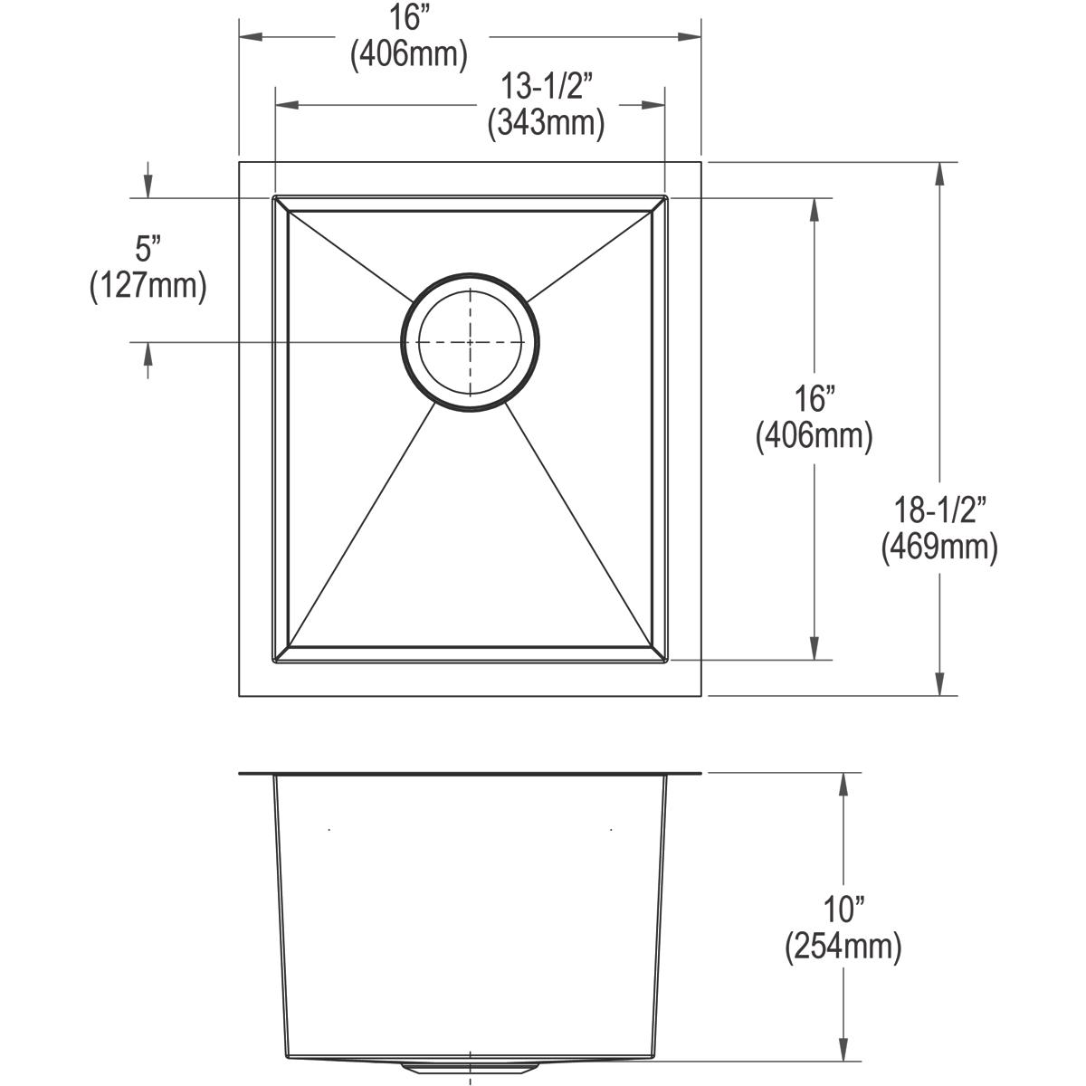 Alternate Image for Elkay Crosstown 16" Stainless Steel Kitchen Sink, 16 Gauge, Polished Satin, EFU131610T