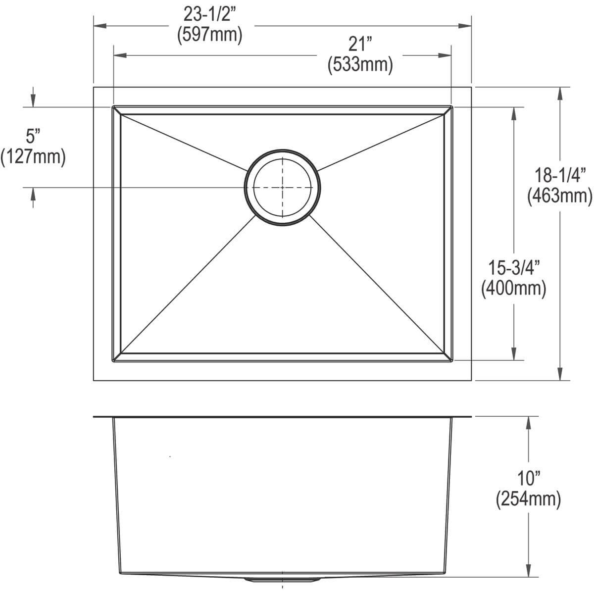 Alternate Image for Elkay Crosstown 24" Stainless Steel Kitchen Sink, 16 Gauge, Polished Satin, EFU211510TC