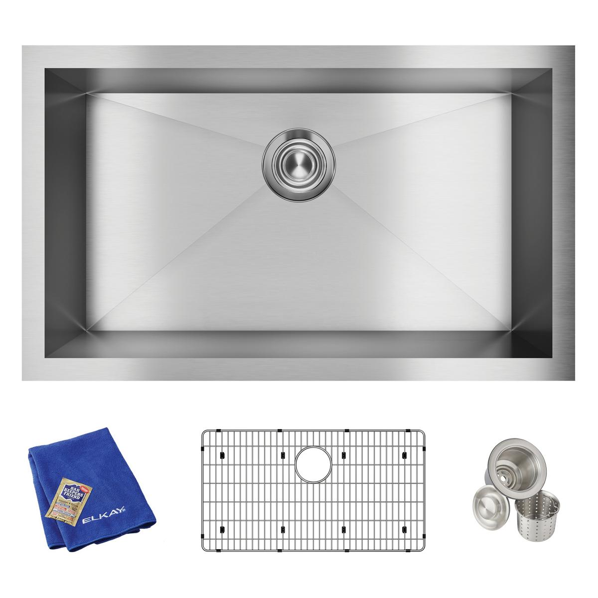 Elkay Crosstown 31" Stainless Steel Kitchen Sink, 16 Gauge, Polished Satin, EFU281610TC
