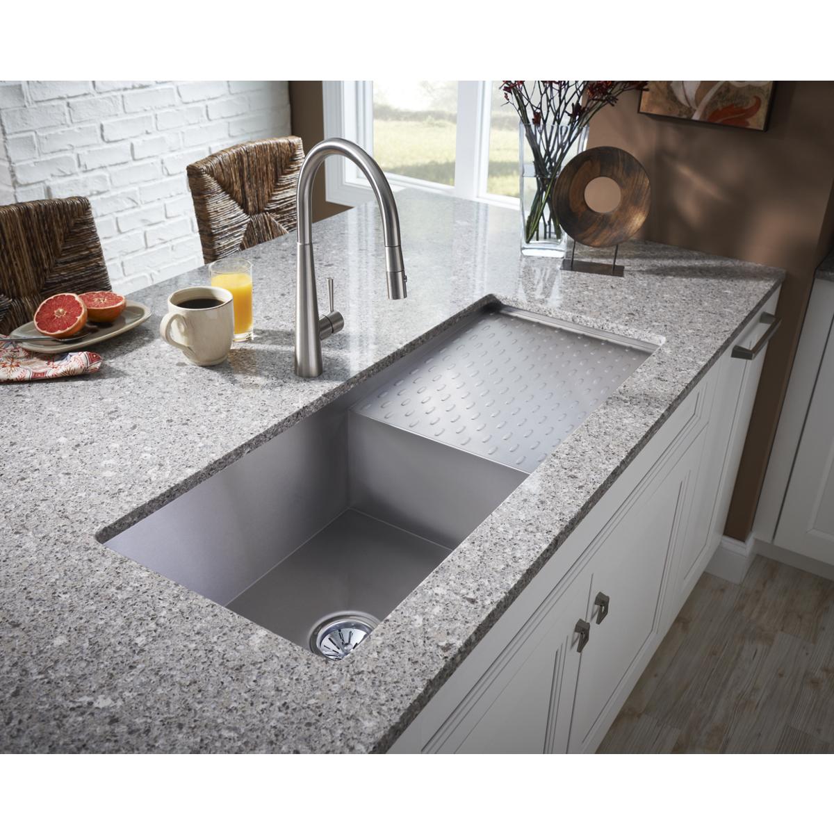 Elkay Crosstown 44" Stainless Steel Kitchen Sink, 16 Gauge, Polished Satin, EFU411510DBT