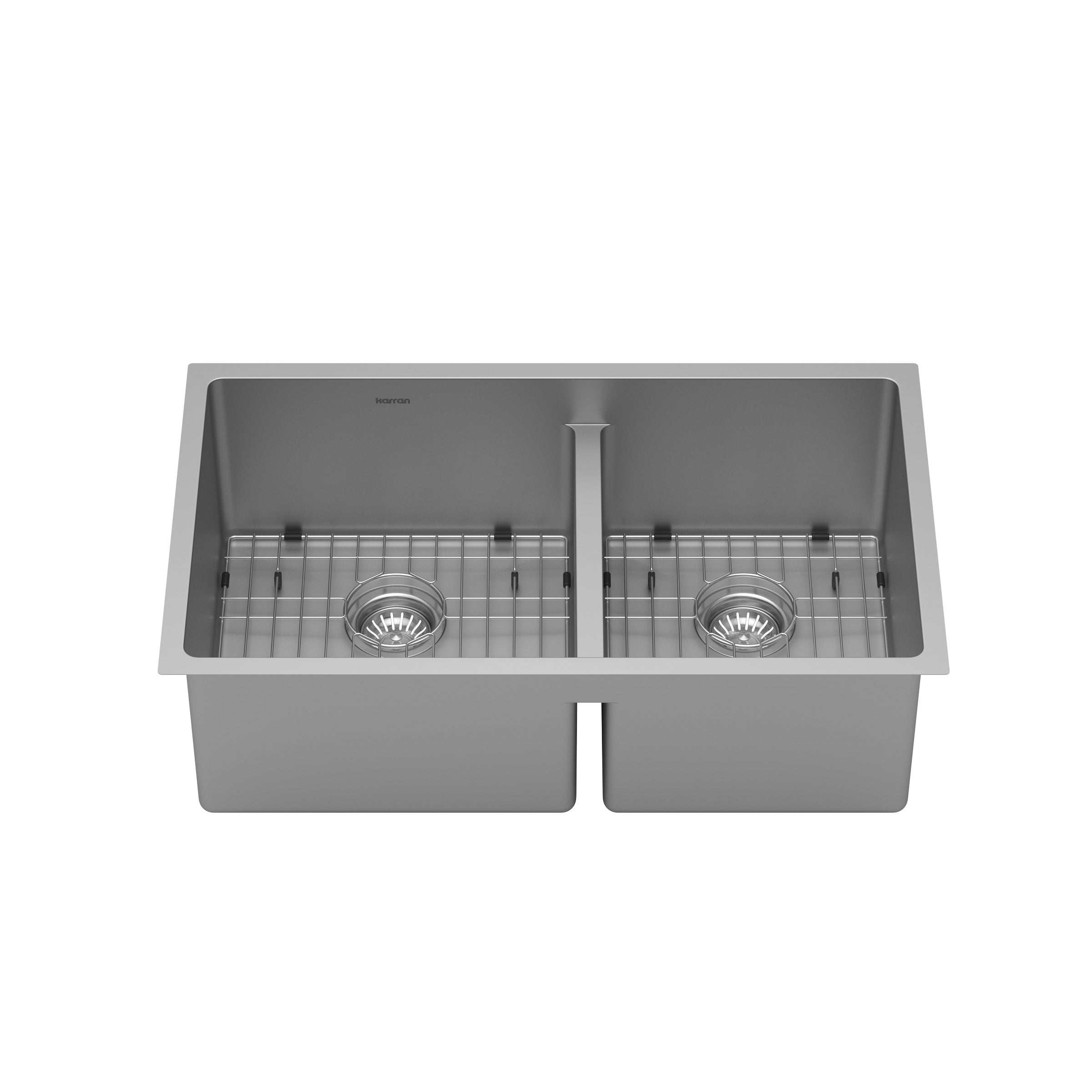 Alternate Image for Karran 32" Undermount Stainless Steel Kitchen Sink with Accessories, 60/40 Double Bowl, 16 Gauge, EL-77-PK1