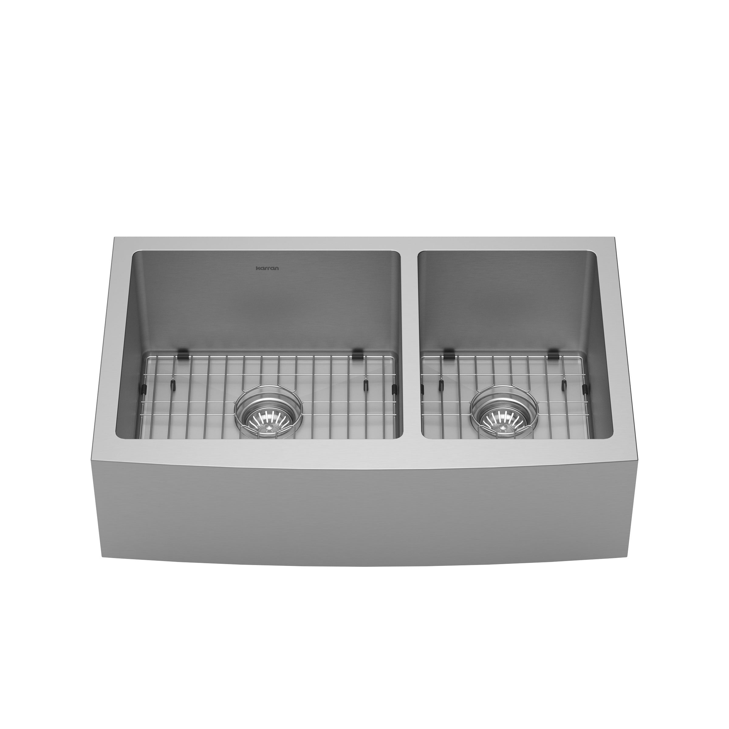 Karran 33" Stainless Steel Farmhouse Sink with Accessories, 60/40 Double Bowl, 16 Gauge, EL-86-PK1
