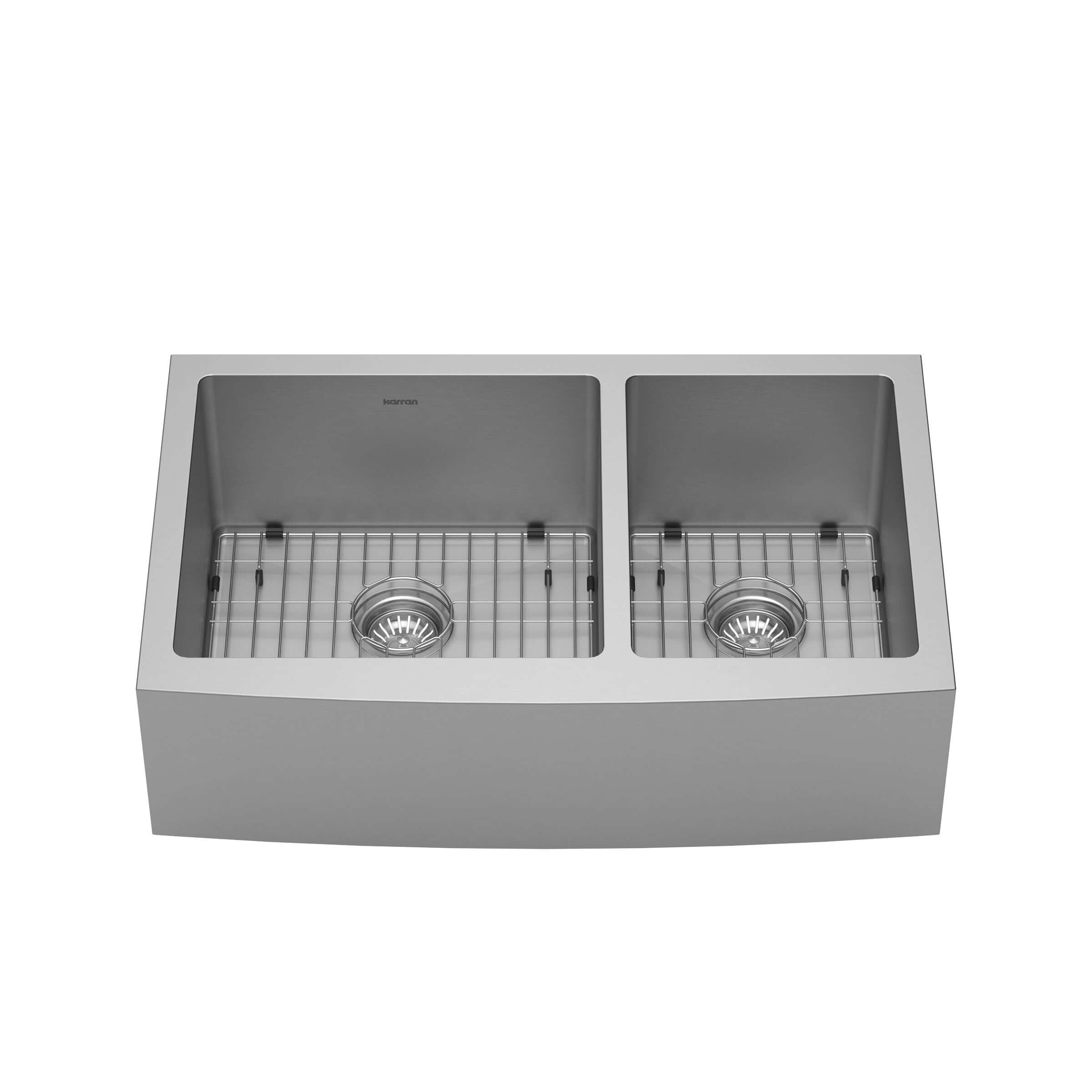 Alternate Image for Karran 33" Stainless Steel Farmhouse Sink with Accessories, 60/40 Double Bowl, 16 Gauge, EL-86-PK1
