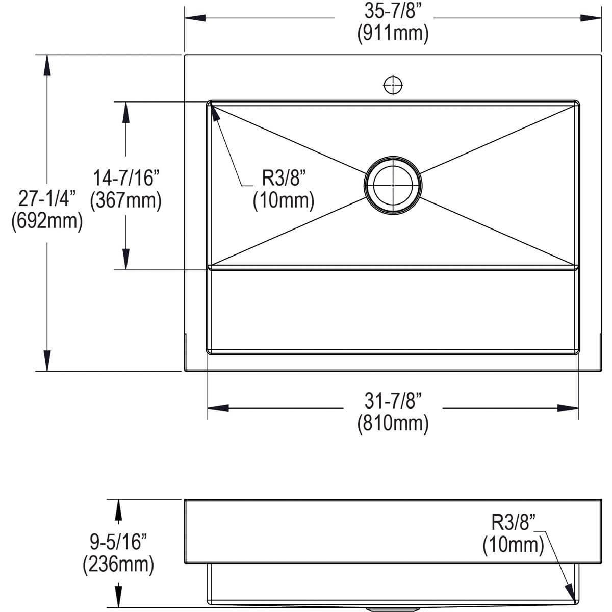 Alternate Image for Elkay 36" Stainless Steel ADA Compliant Workstation Farmhouse Sink, Polished Satin, 1 Faucet Hole, ELDSSF36279DBG