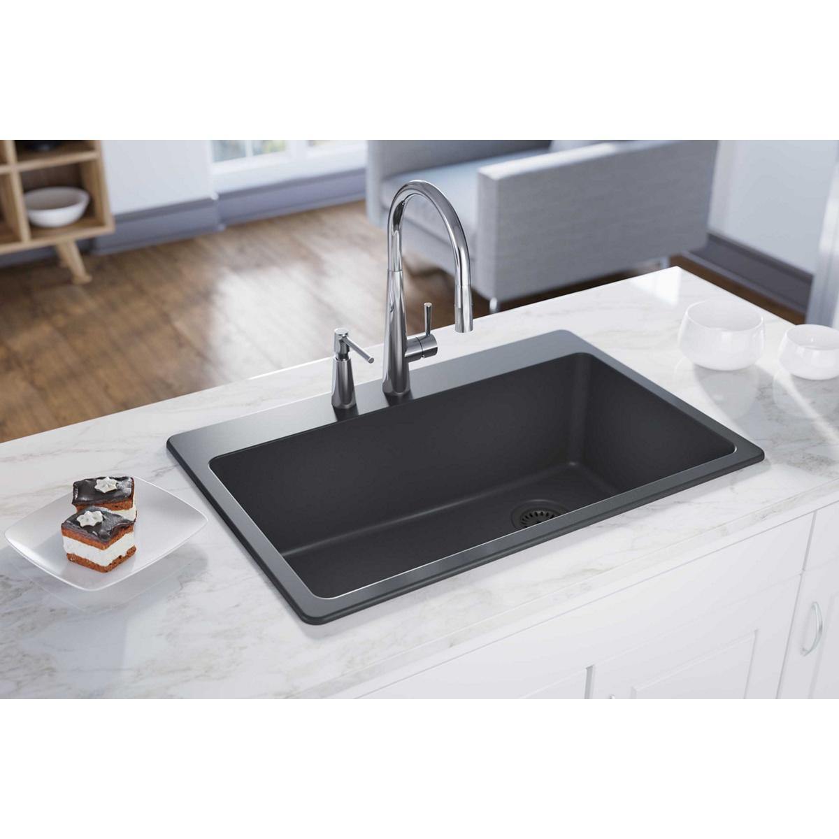 Alternate Image for Elkay Classic 33" Quartz Kitchen Sink, Dusk Gray, Pre-scored for up to 7 Faucet Hole, ELG13322GY0