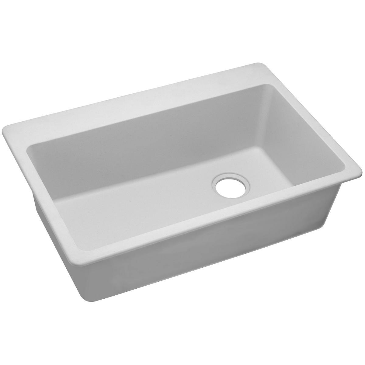 Alternate Image for Elkay Classic 33" Quartz Kitchen Sink, White, Pre-scored for up to 7 Faucet Hole, ELG13322WH0