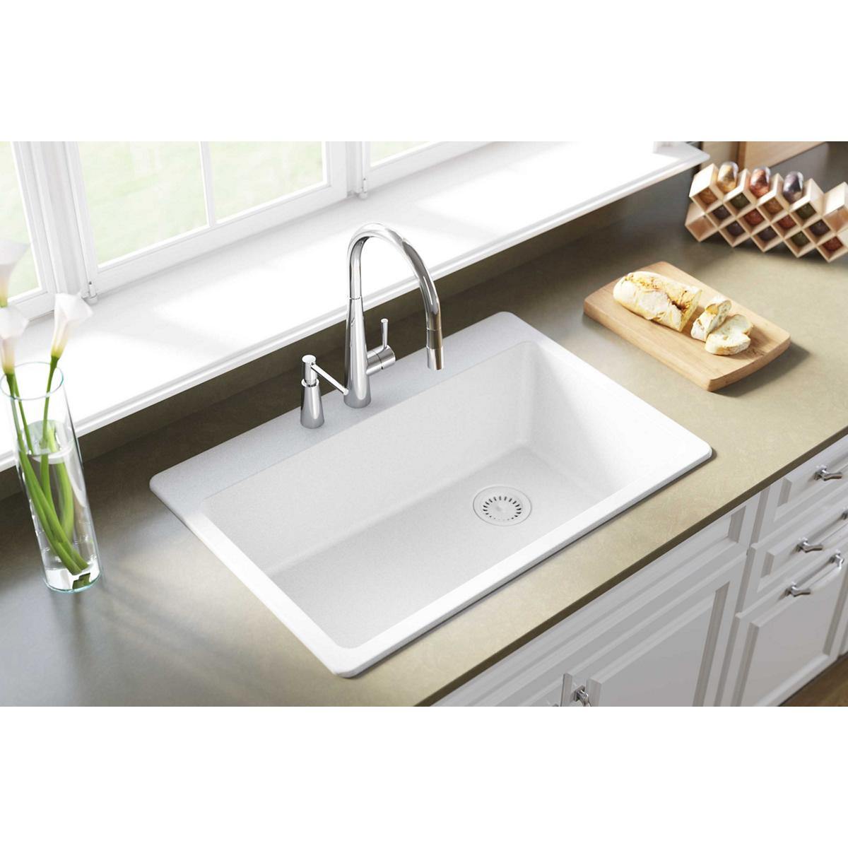 Elkay Classic 33" Quartz Kitchen Sink, White, ELG13322WH0 - The Sink Boutique