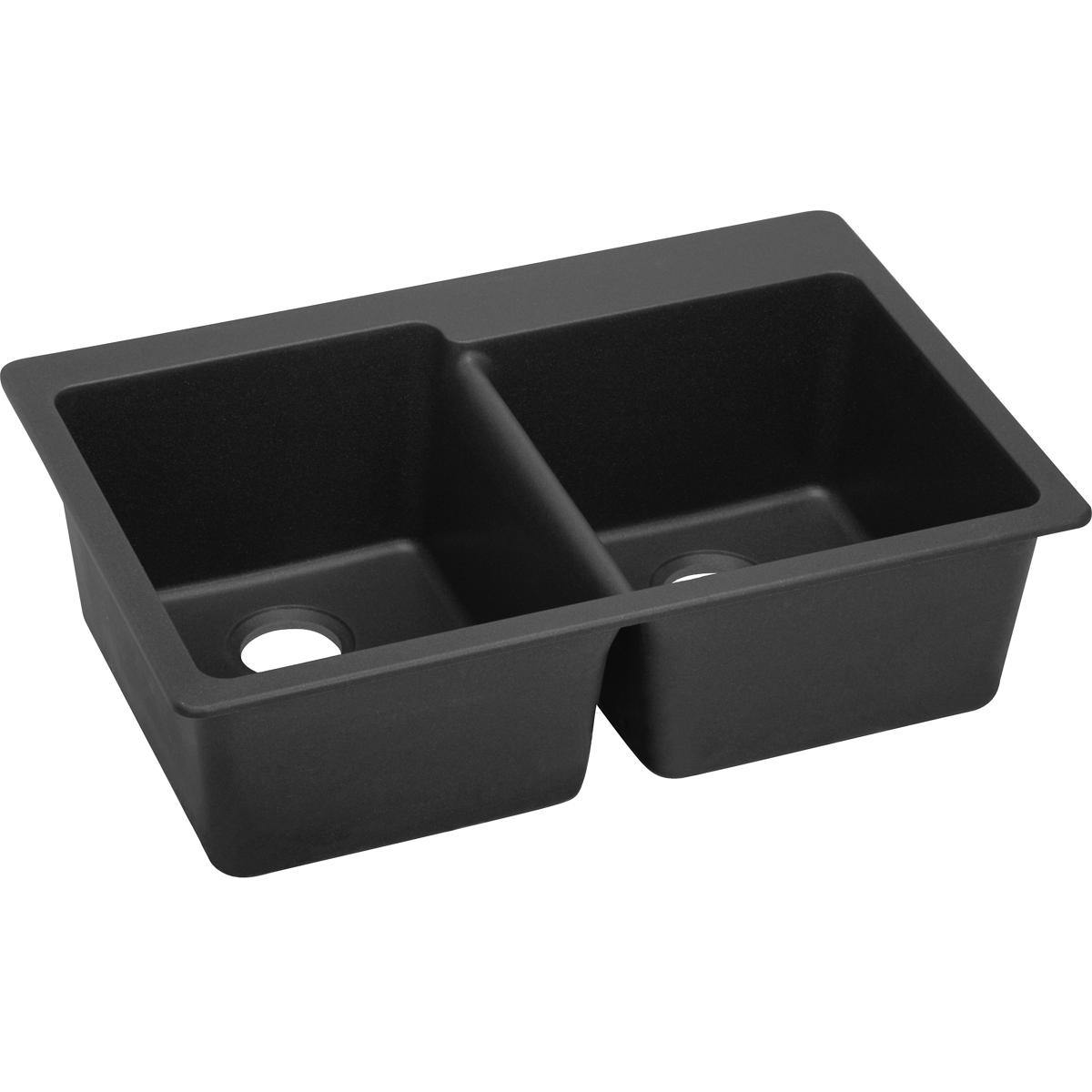 Alternate Image for Elkay Classic 33" Quartz Kitchen Sink, 50/50 Double Bowl, Black, Pre-scored for up to 4 Faucet Hole, ELG250RBK0