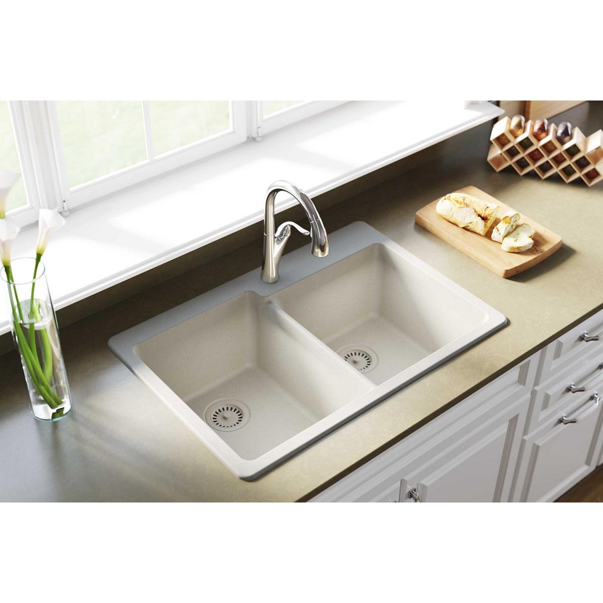 Alternate Image for Elkay Classic 33" Quartz Kitchen Sink, 50/50 Double Bowl, Bisque, ELG250RBQ0