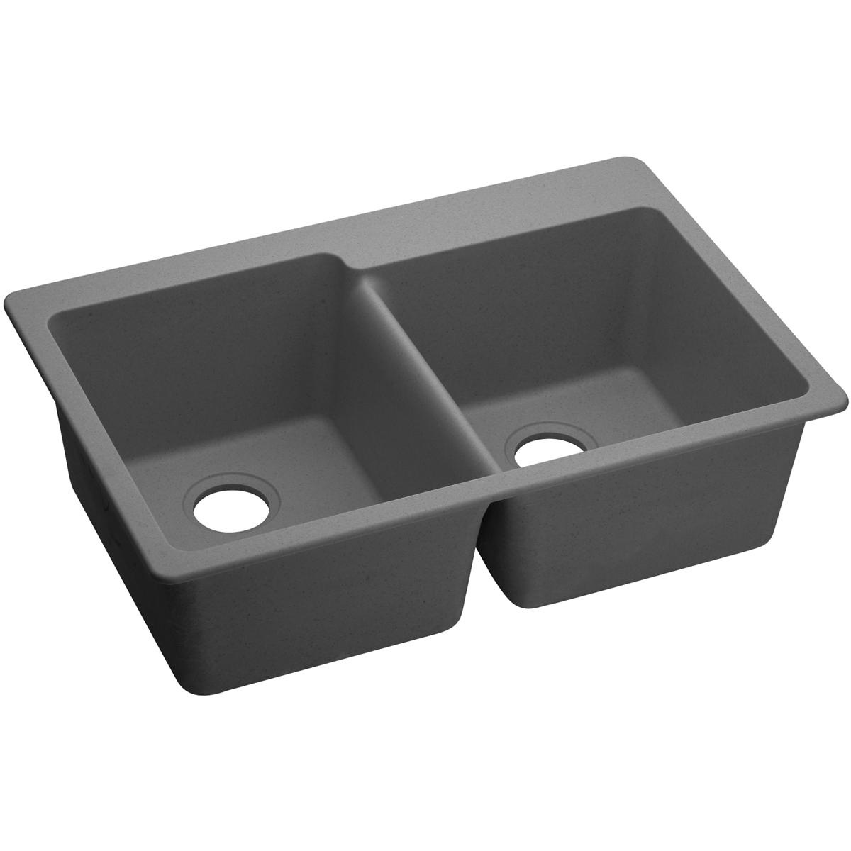 Alternate Image for Elkay Classic 33" Quartz Kitchen Sink, 50/50 Double Bowl, Greystone, Pre-scored for up to 4 Faucet Hole, ELG250RGS0