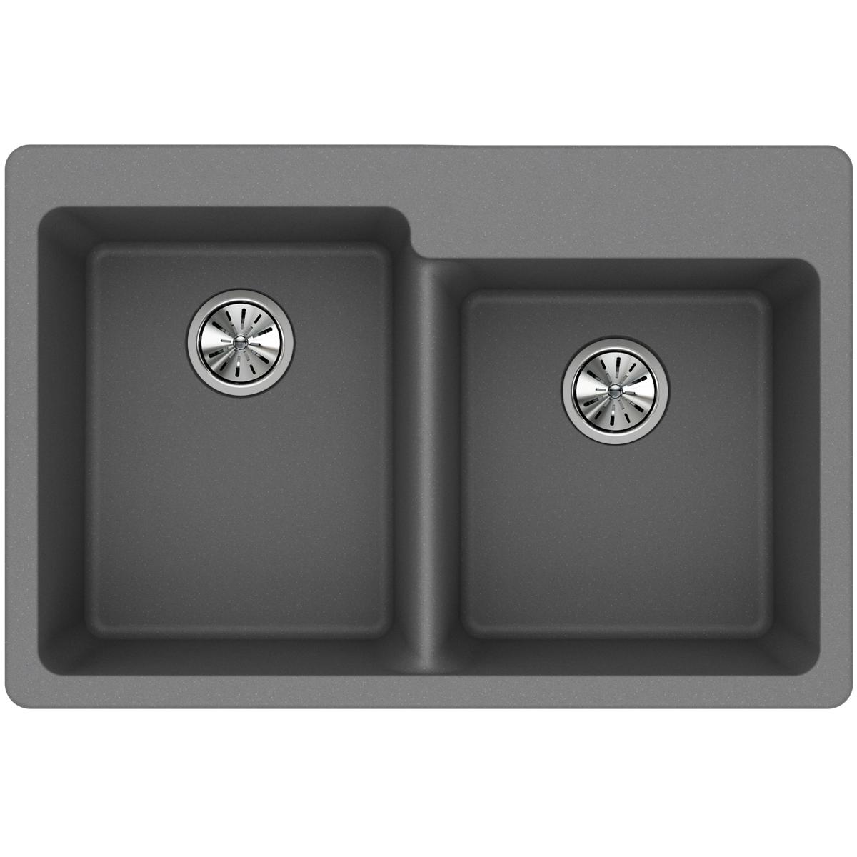 Elkay Classic 33" Quartz Kitchen Sink, 50/50 Double Bowl, Greystone, ELG250RGS0