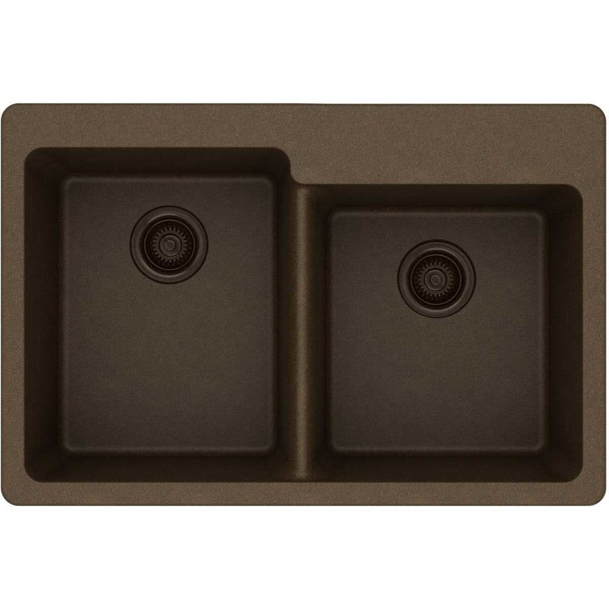 Elkay Classic 33" Quartz Kitchen Sink, 50/50 Double Bowl, Mocha, ELG250RMC0