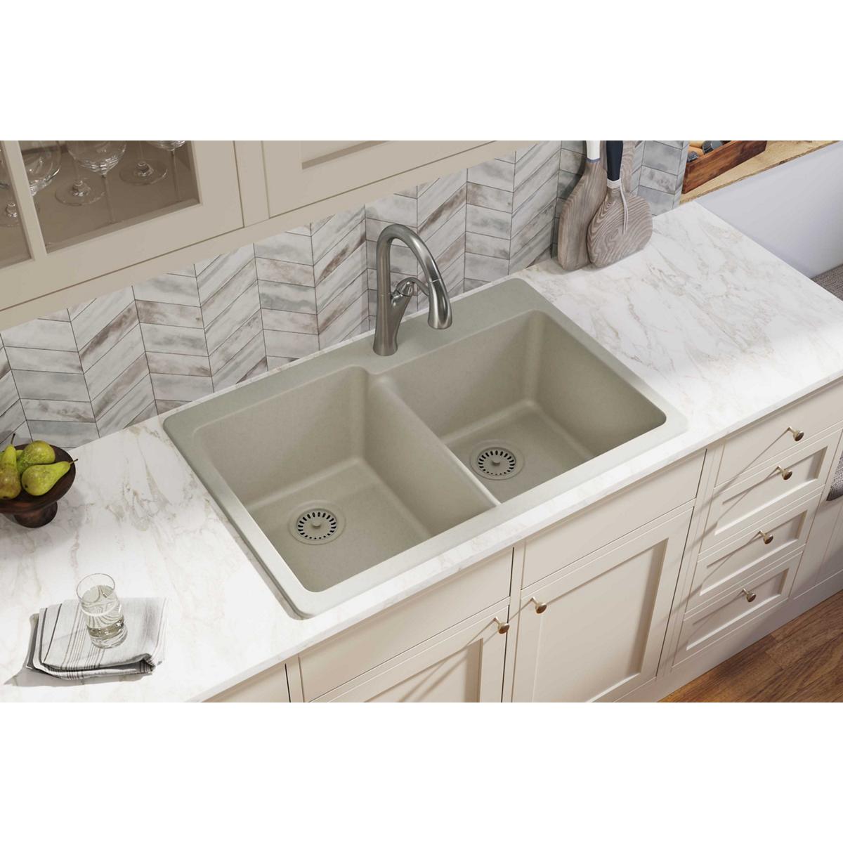Alternate Image for Elkay Classic 33" Quartz Kitchen Sink, 50/50 Double Bowl, Putty, ELG250RPT0