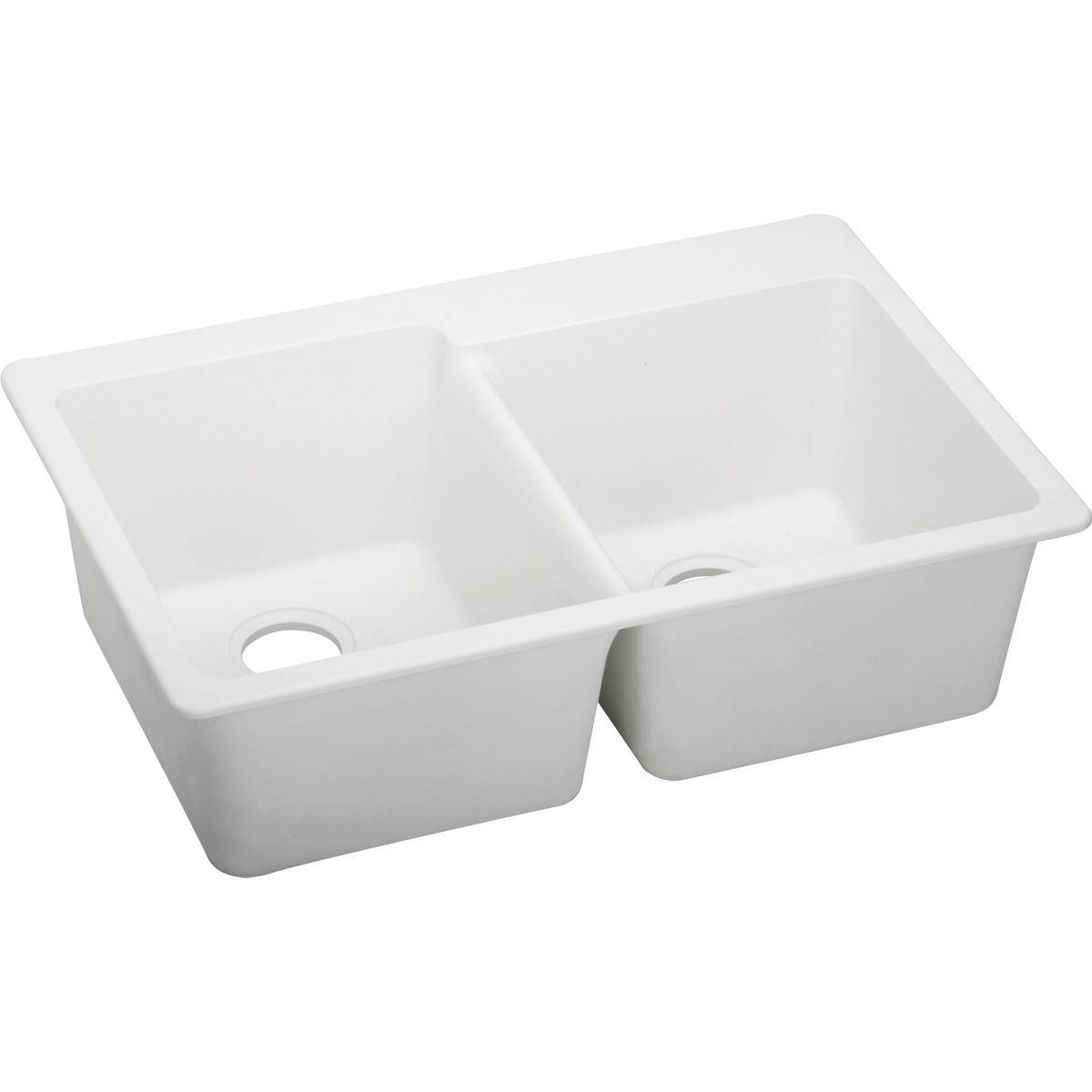 Alternate Image for Elkay Classic 33" Quartz Kitchen Sink, 50/50 Double Bowl, White, Pre-scored for up to 4 Faucet Hole, ELG250RWH0