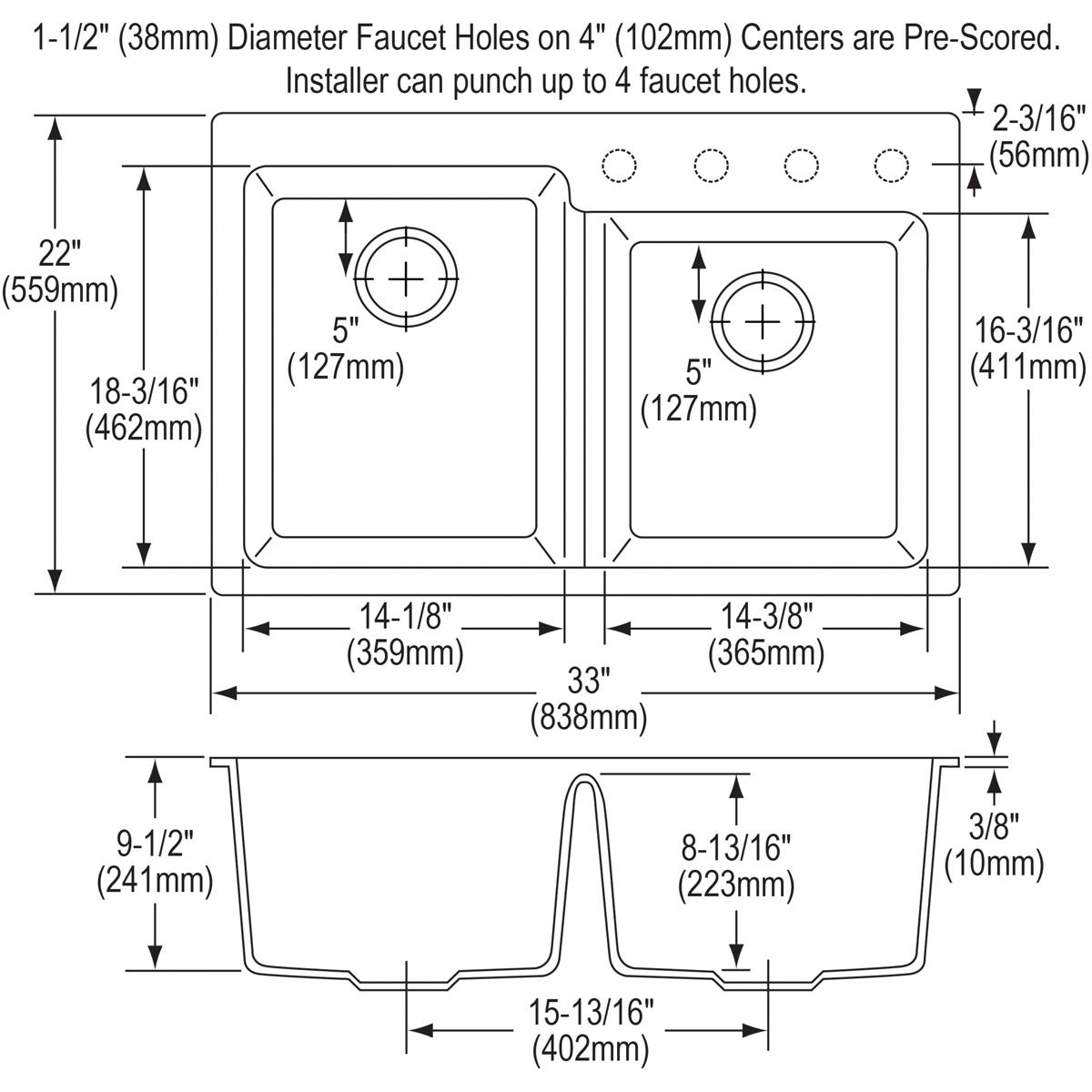Alternate Image for Elkay Classic 33" Quartz Kitchen Sink, 50/50 Double Bowl, Dusk Gray, ELG250RGY0