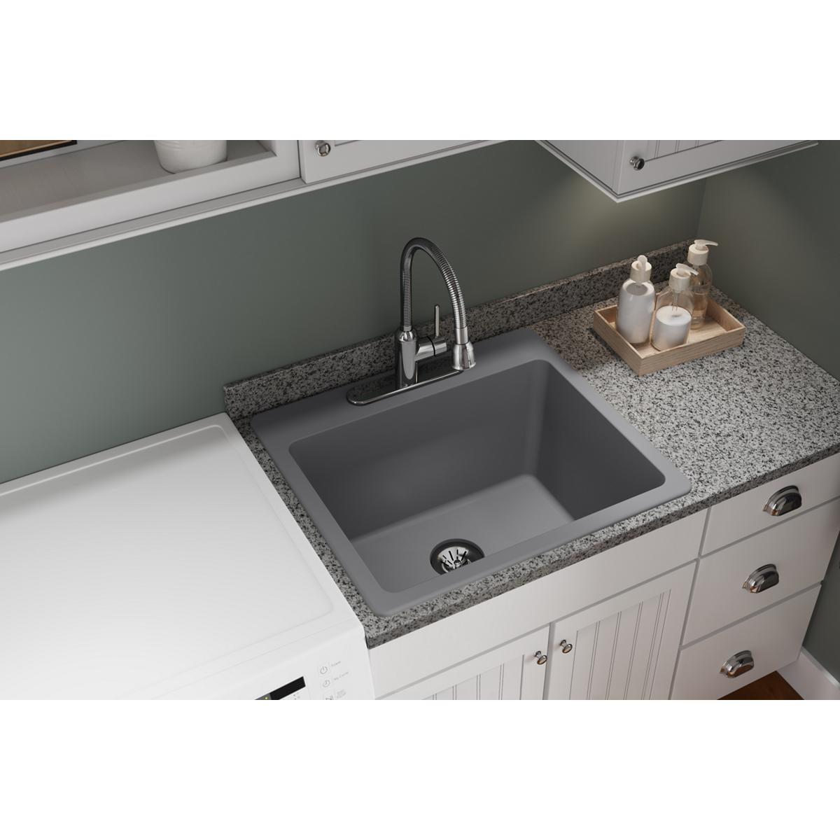 Elkay Classic 25" Quartz Laundry Sink, Greystone, ELG252212PDGS0 - The Sink Boutique