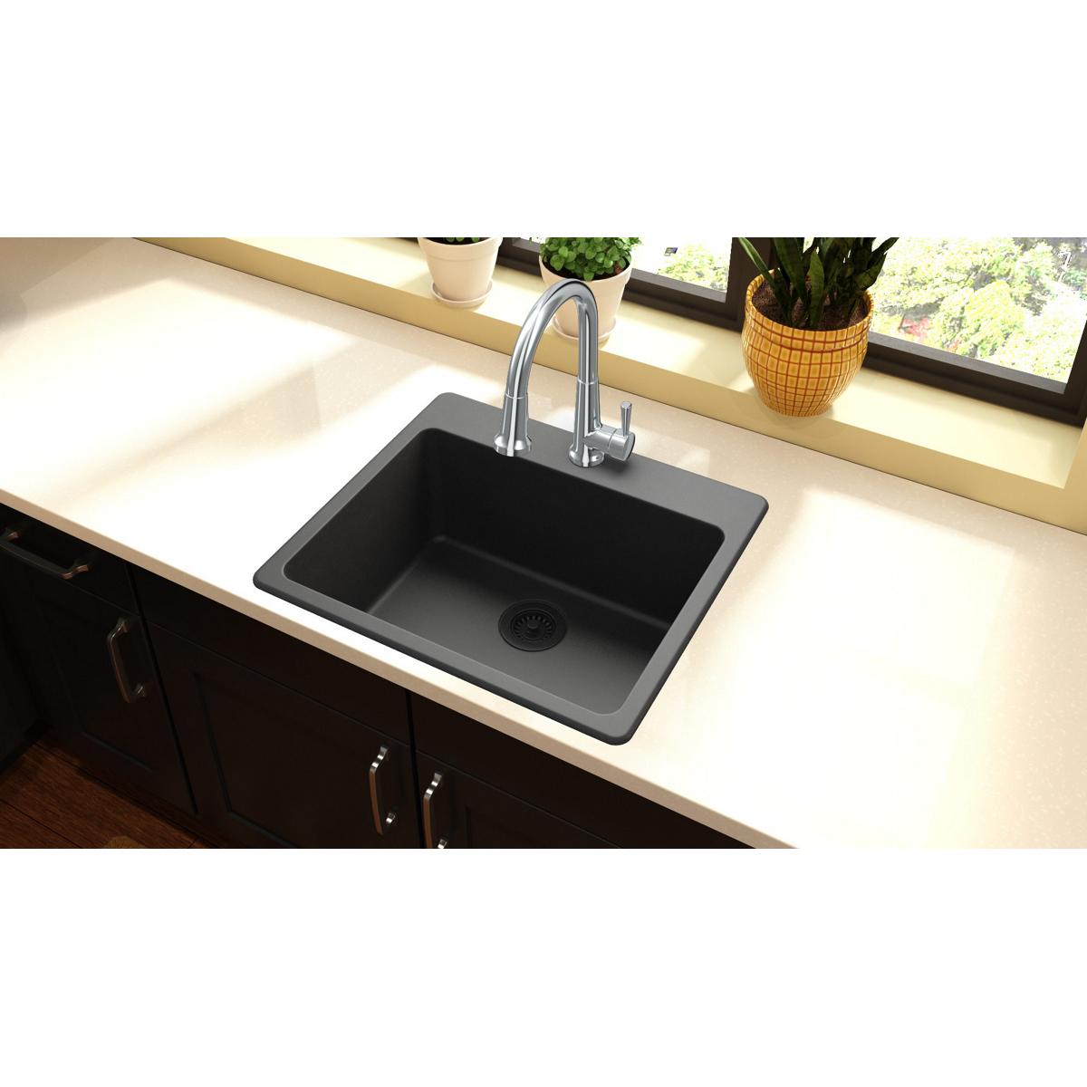 Alternate Image for Elkay Classic 25" Quartz Kitchen Sink, Black, Pre-scored for up to 5 Faucet Hole, ELG2522BK0