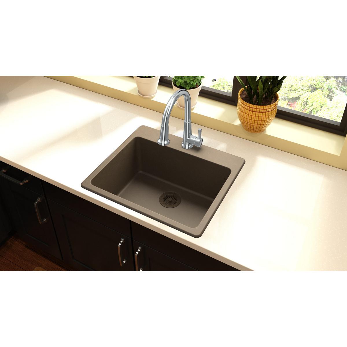 Alternate Image for Elkay Classic 25" Quartz Kitchen Sink, Mocha, Pre-scored for up to 5 Faucet Hole, ELG2522MC0
