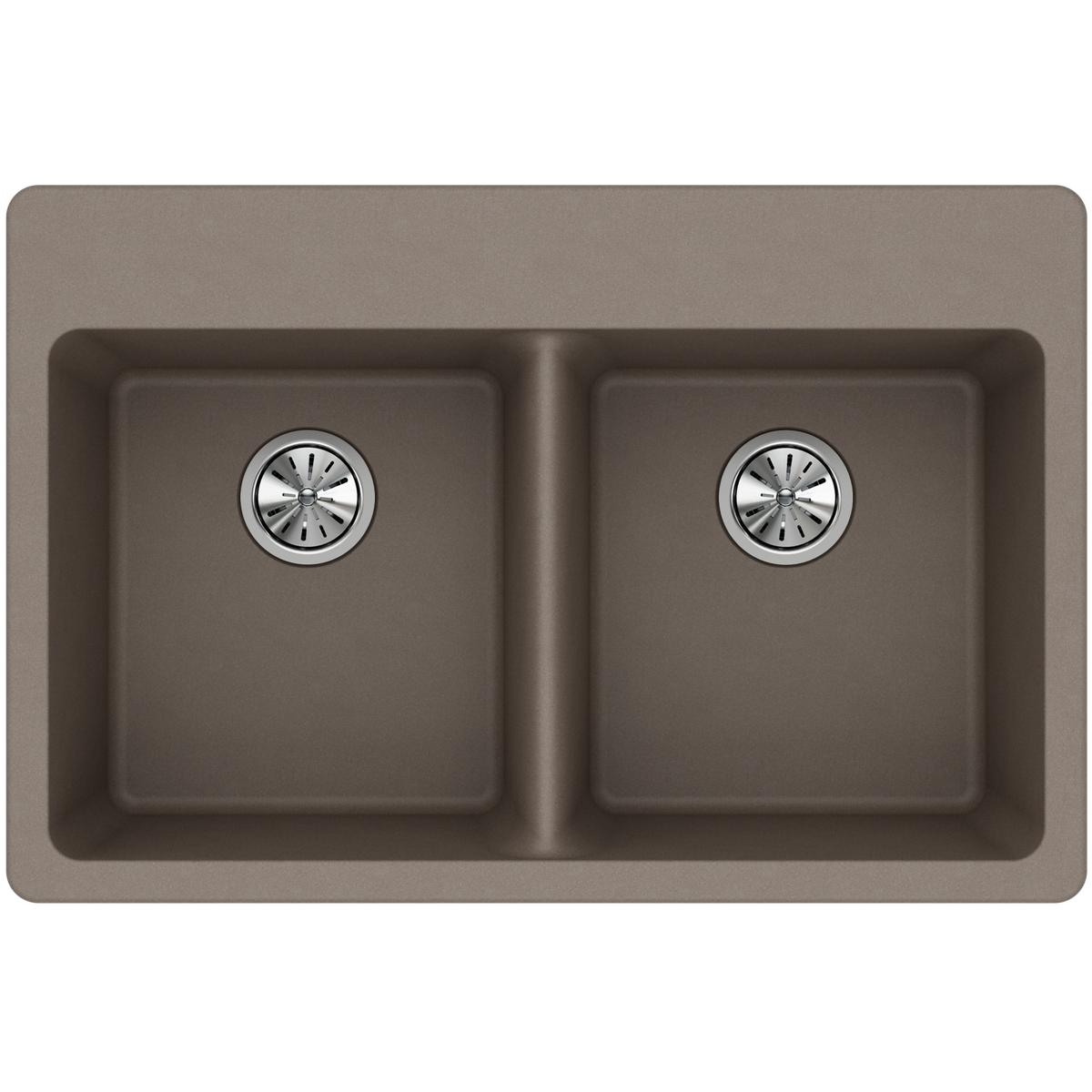 Elkay Classic 33" Quartz Kitchen Sink, 50/50 Double Bowl, Greige, ELG3322GR0