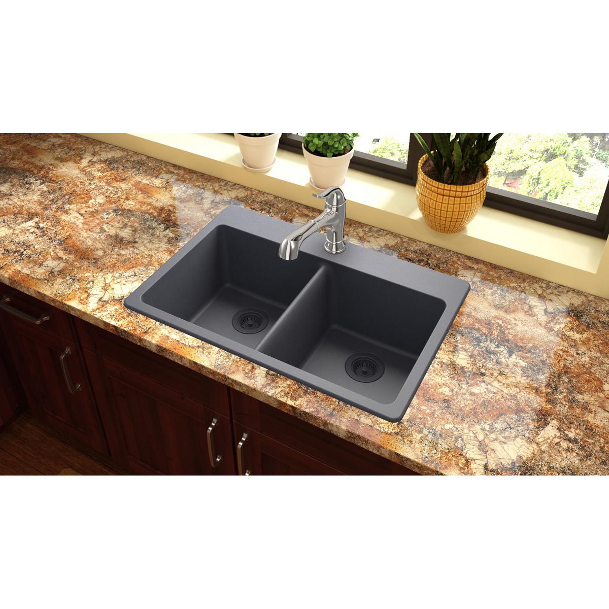 Elkay Classic 33" Quartz Kitchen Sink, 50/50 Double Bowl, Dusk Gray, ELG3322GY0 - The Sink Boutique