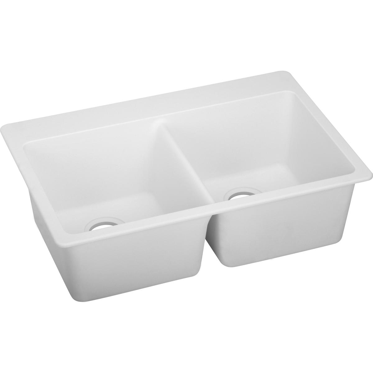 Alternate Image for Elkay Classic 33" Quartz Kitchen Sink, 50/50 Double Bowl, White, Pre-scored for up to 5 Faucet Hole, ELG3322WH0