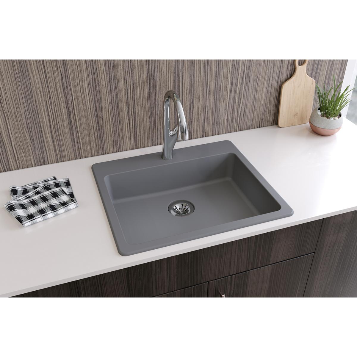 Elkay Classic 25" Quartz Kitchen Sink, Greystone, ELGAD2522PDGS0 - The Sink Boutique