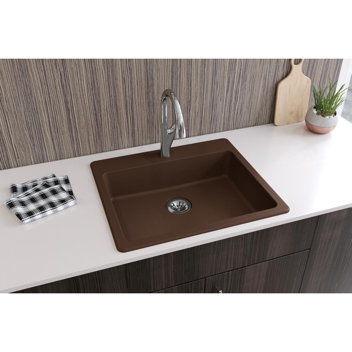 Alternate Image for Elkay Classic 25" Quartz Kitchen Sink, Mocha, Pre-scored for up to 5 Faucet Hole, ELGAD2522PDMC0