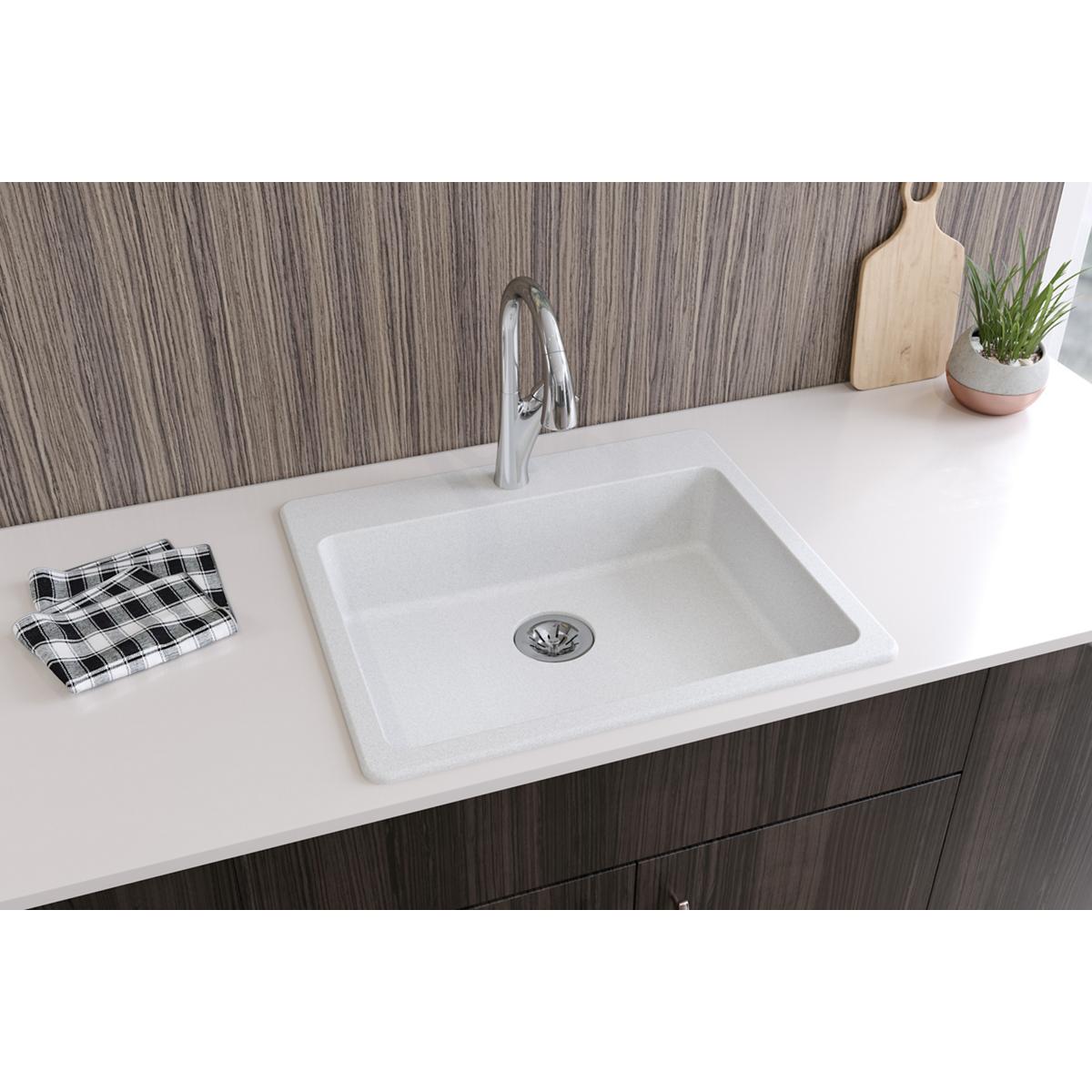 Alternate Image for Elkay Classic 25" Quartz Kitchen Sink, White, Pre-scored for up to 5 Faucet Hole, ELGAD2522PDWH0
