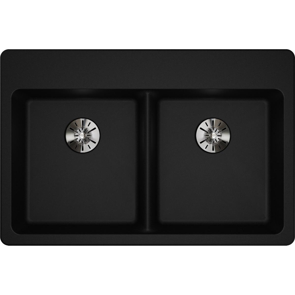 Elkay Quartz Classic Undermount 33-in x 22-in White Double Offset Bowl Kitchen Sink | ELGHU3322RWH0C