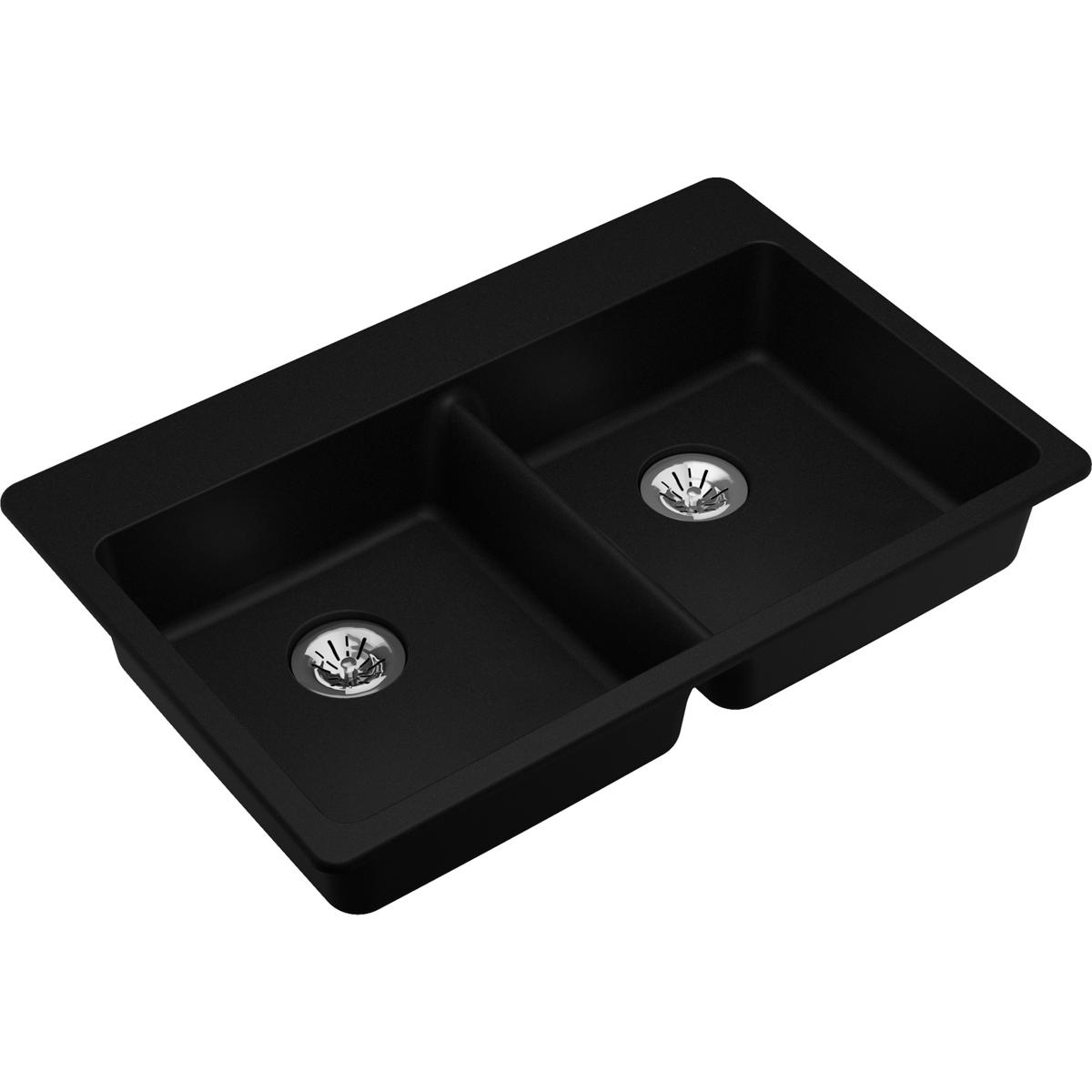 Alternate Image for Elkay Classic 33" Quartz Kitchen Sink, 50/50 Double Bowl, Black, Pre-scored for up to 5 Faucet Hole, ELGAD3322PDBK0