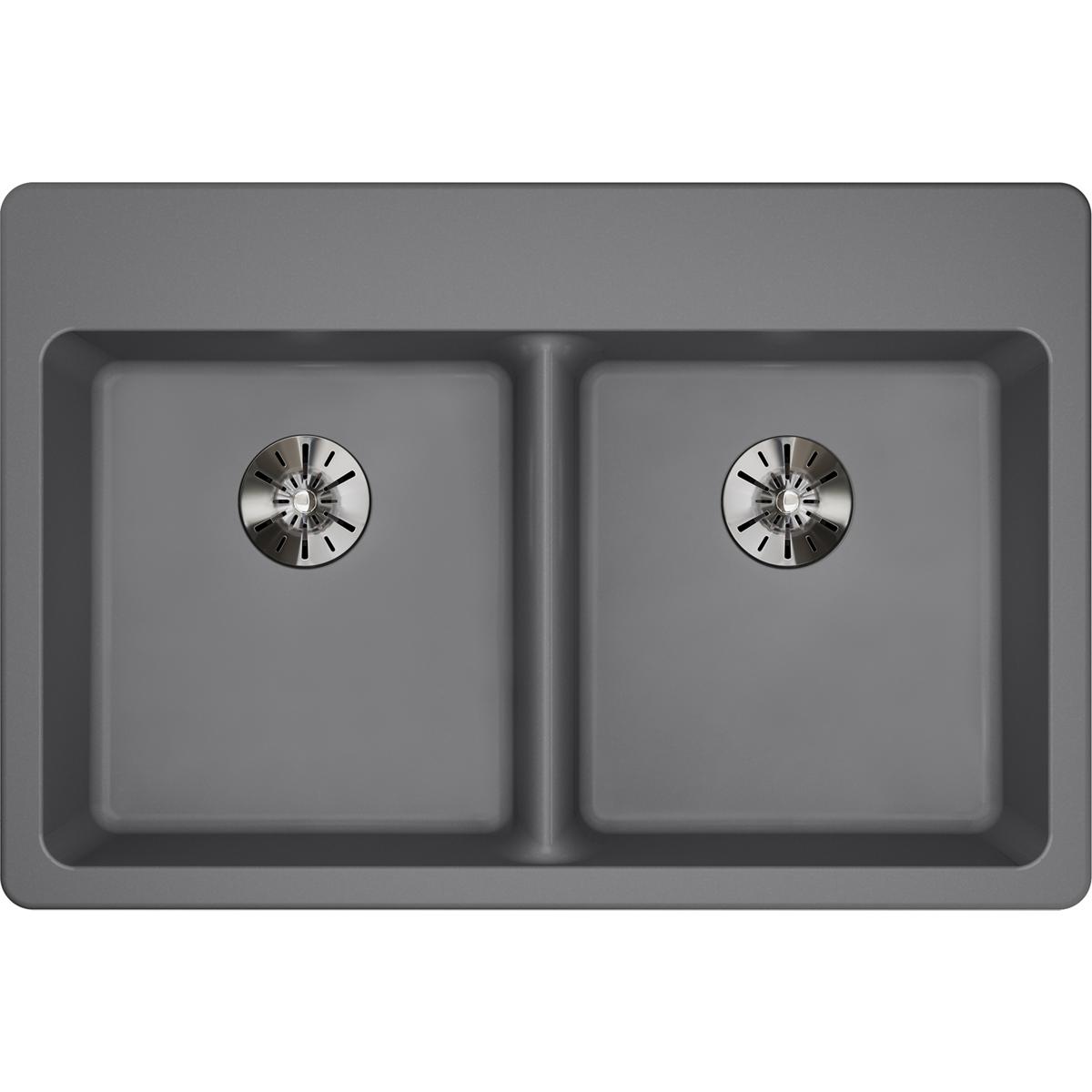 Elkay Classic 33" Quartz Kitchen Sink, 50/50 Double Bowl, Greystone, ELGAD3322PDGS0