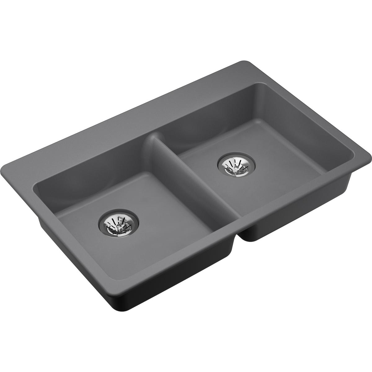 Alternate Image for Elkay Classic 33" Quartz Kitchen Sink, 50/50 Double Bowl, Greystone, Pre-scored for up to 5 Faucet Hole, ELGAD3322PDGS0