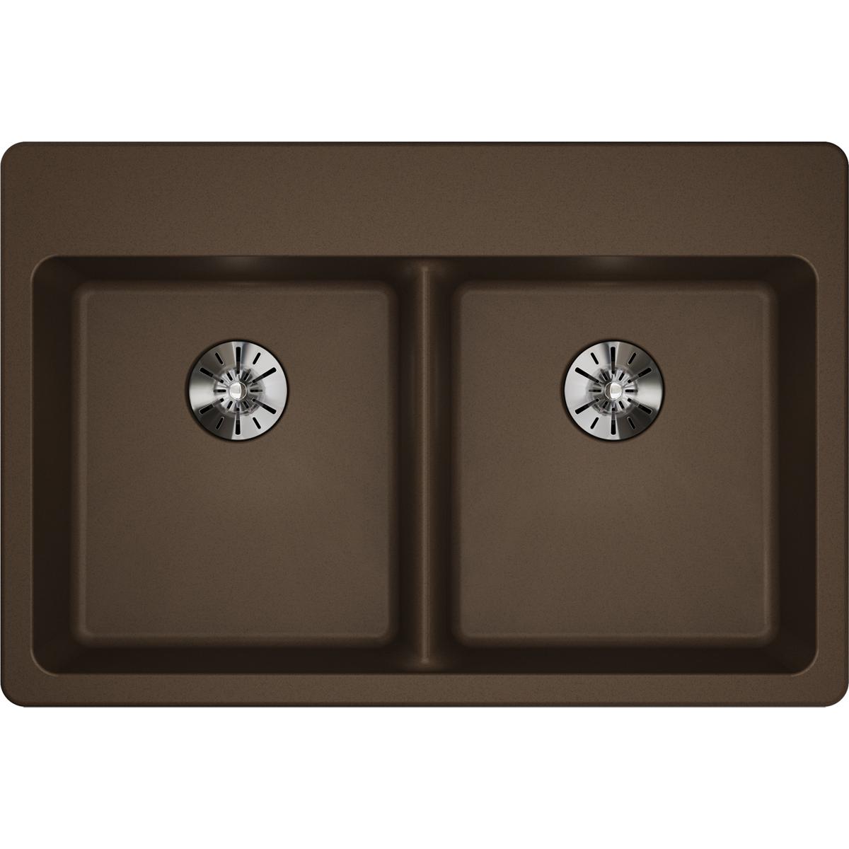 Elkay Classic 33" Quartz Kitchen Sink, 50/50 Double Bowl, Mocha, ELGAD3322PDMC0